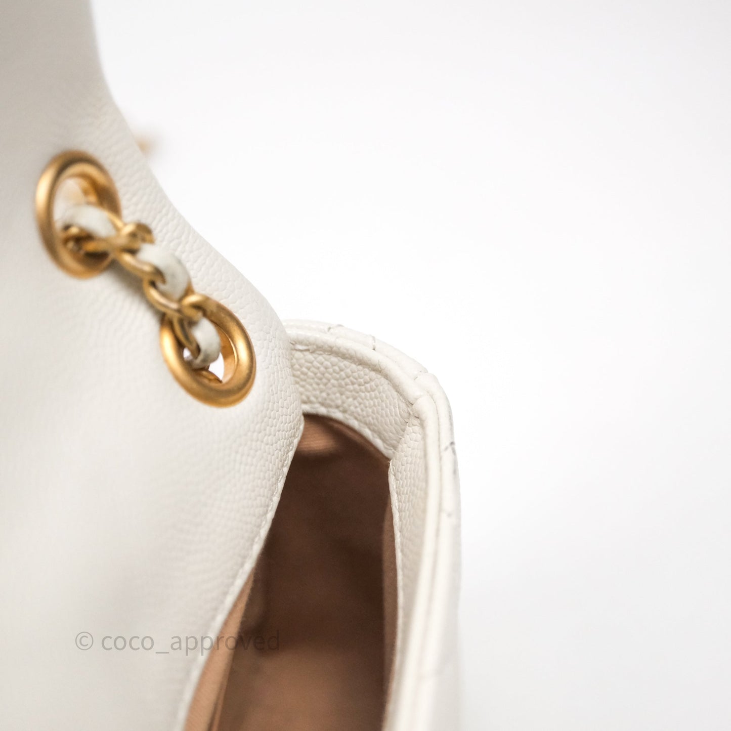 Chanel Mini Flap White Caviar Bag Double Chain Gold Hardware