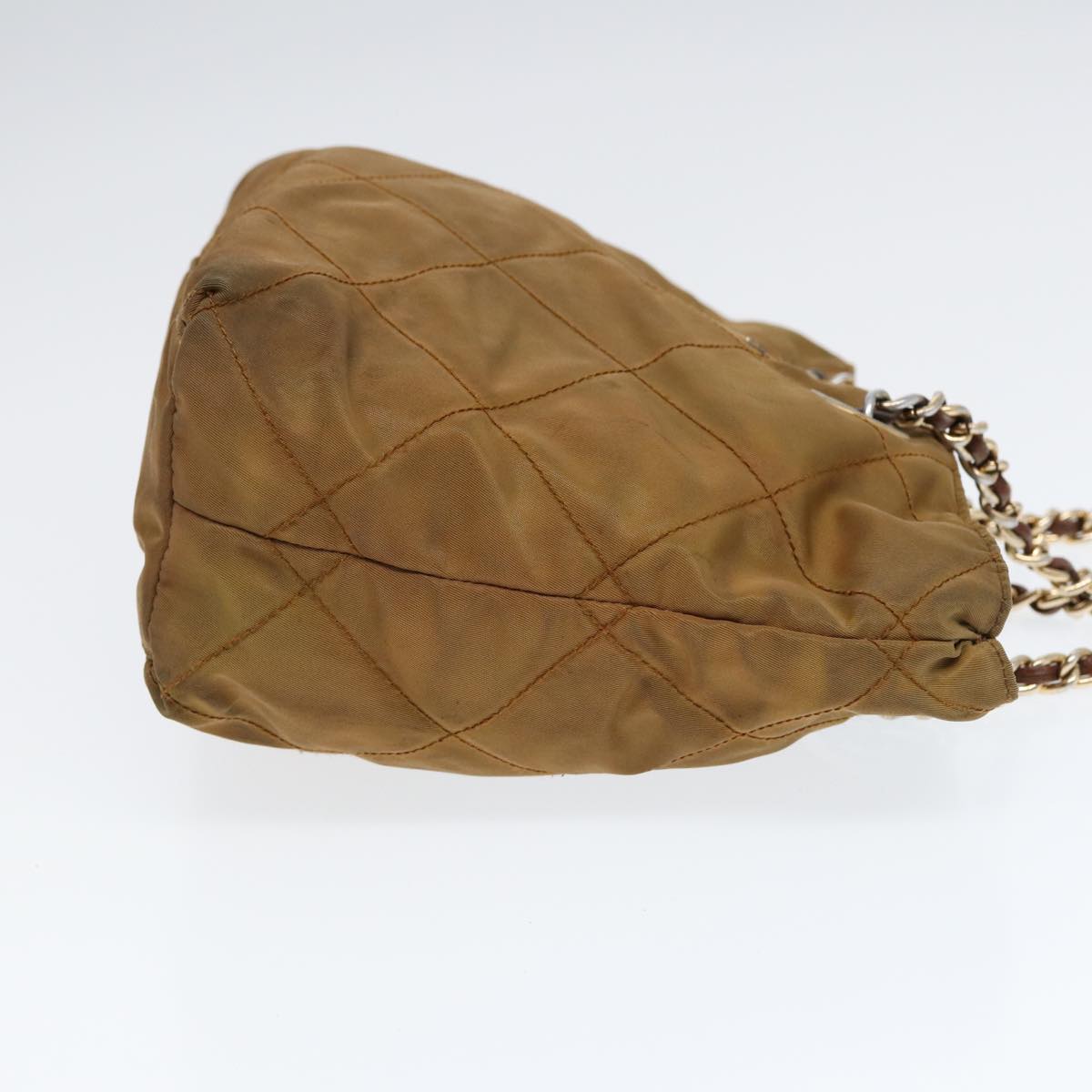 Luxury Prada Chain Shoulder Bag Nylon Khaki Gold  86608
