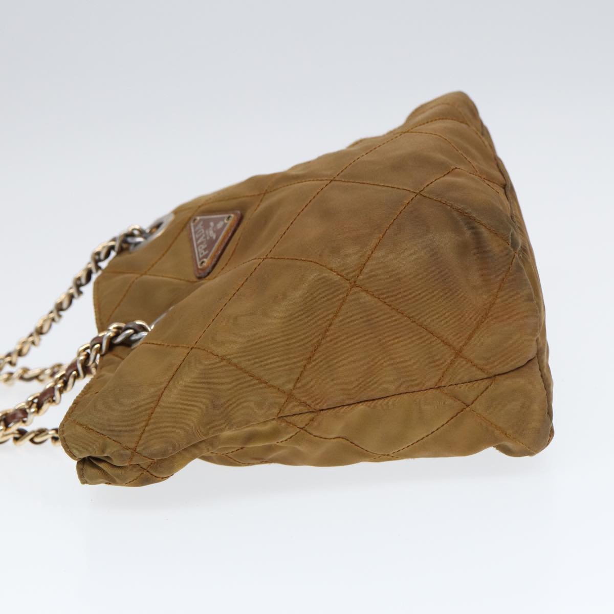 Luxury Prada Chain Shoulder Bag Nylon Khaki Gold  86608