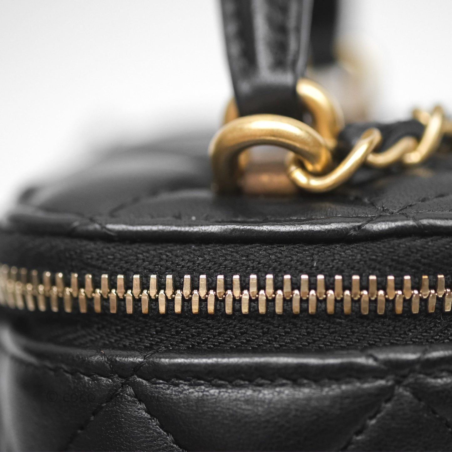 Chanel Mini Metal Top Handle Vanity With Chain Black Lambskin Aged Gold Hardware