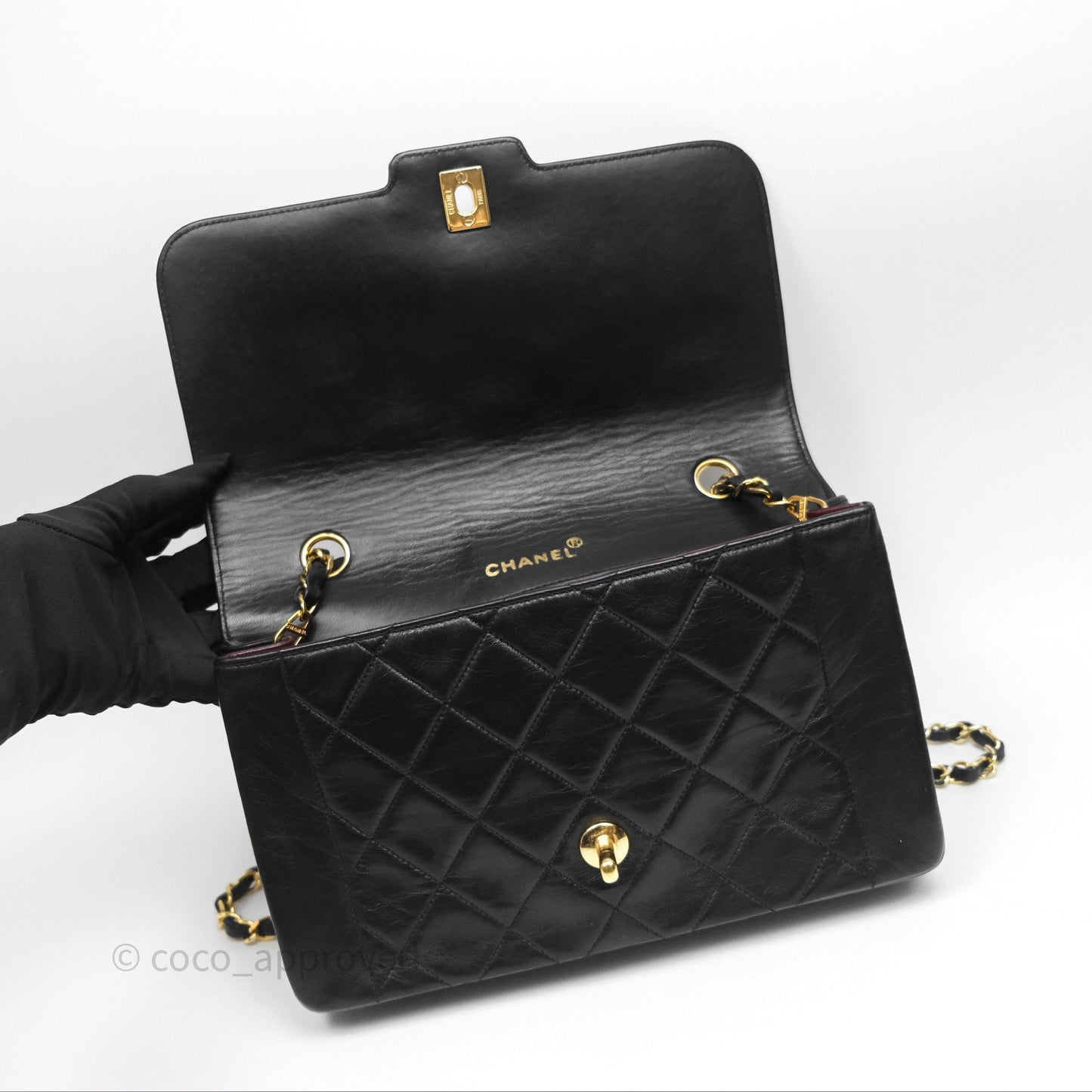Chanel Vintage Medium Quilted Diana Flap Bag Black Lambskin 24K Gold Hardware
