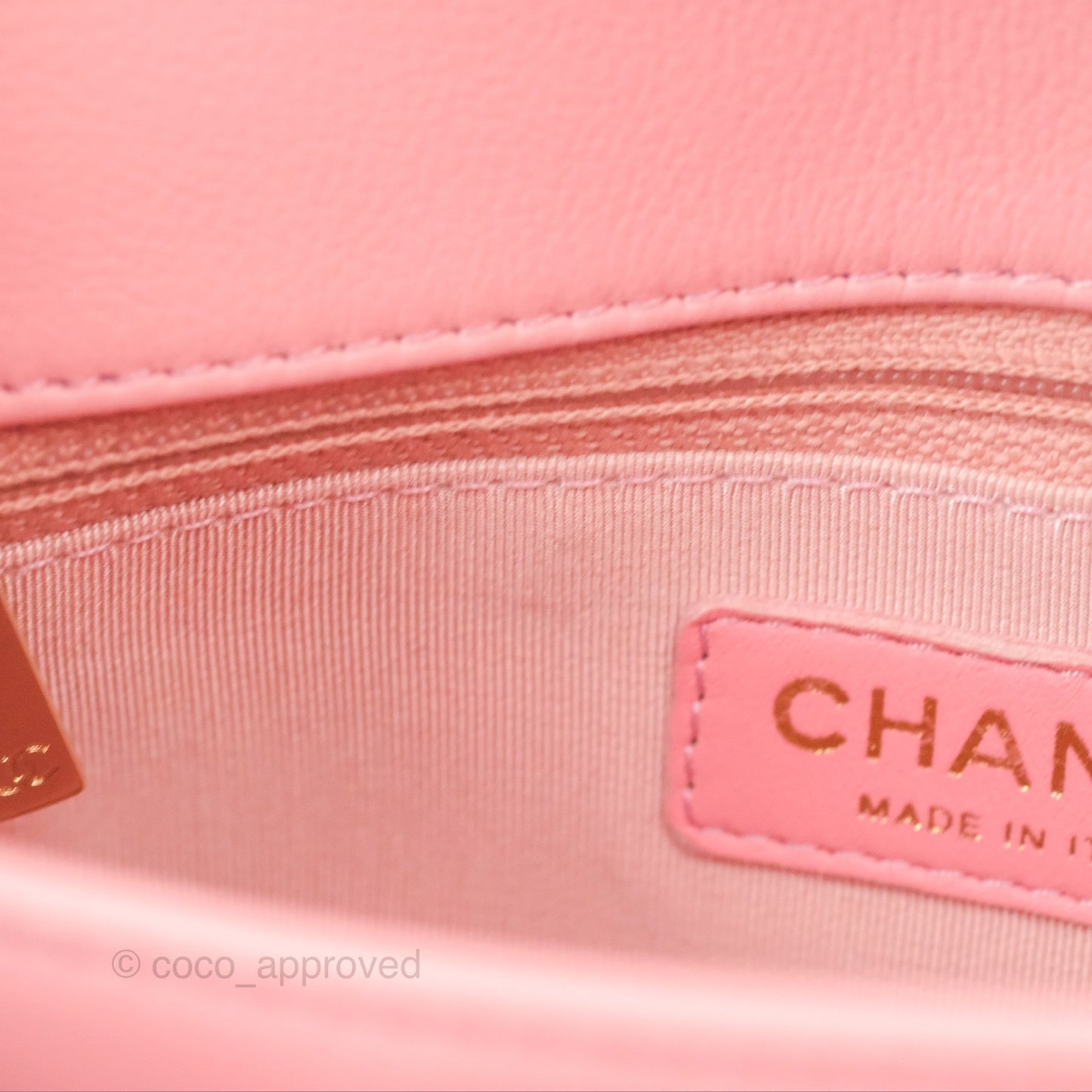 Chanel Small Chevron Chic Top Handle Flap Pink Grained Calfskin Gold Hardware