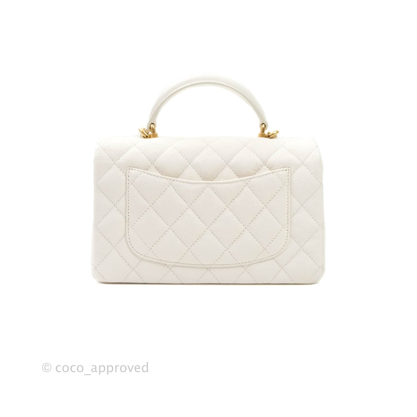 Chanel Top Handle Mini Rectangular Flap Bag White Caviar Aged Gold Hardware