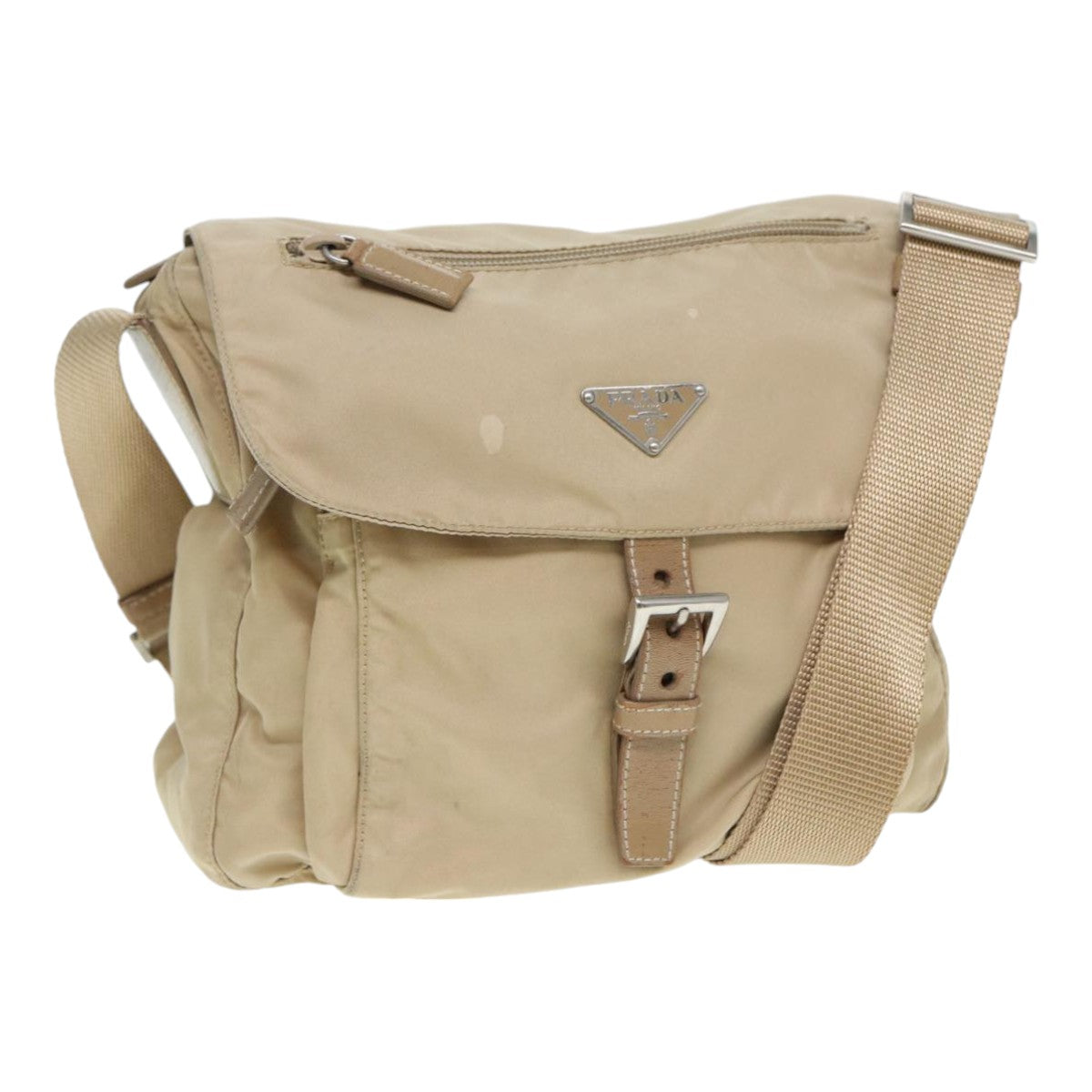 Luxury Prada Shoulder Bag Nylon Beige Silver  86645