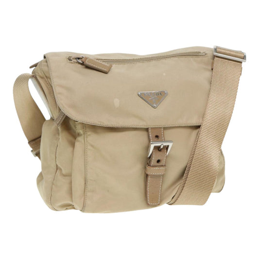 Luxury Prada Shoulder Bag Nylon Beige Silver  86645