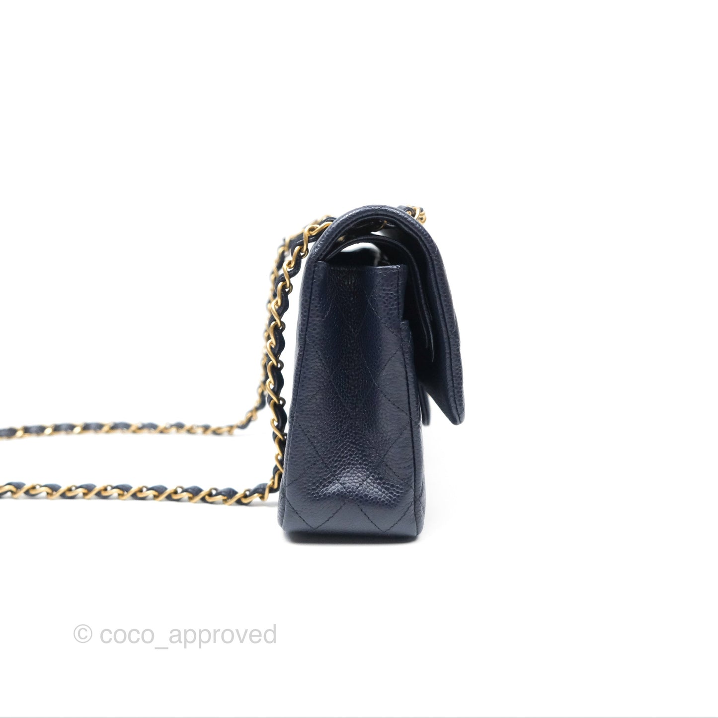 Chanel Classic M/L Medium Flap Quilted French Navy Caviar Aged Gold Hardware