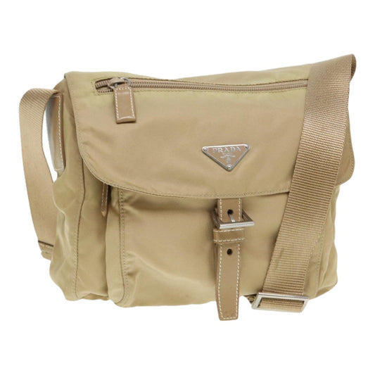Luxury Prada Shoulder Bag Nylon Beige Silver  86647