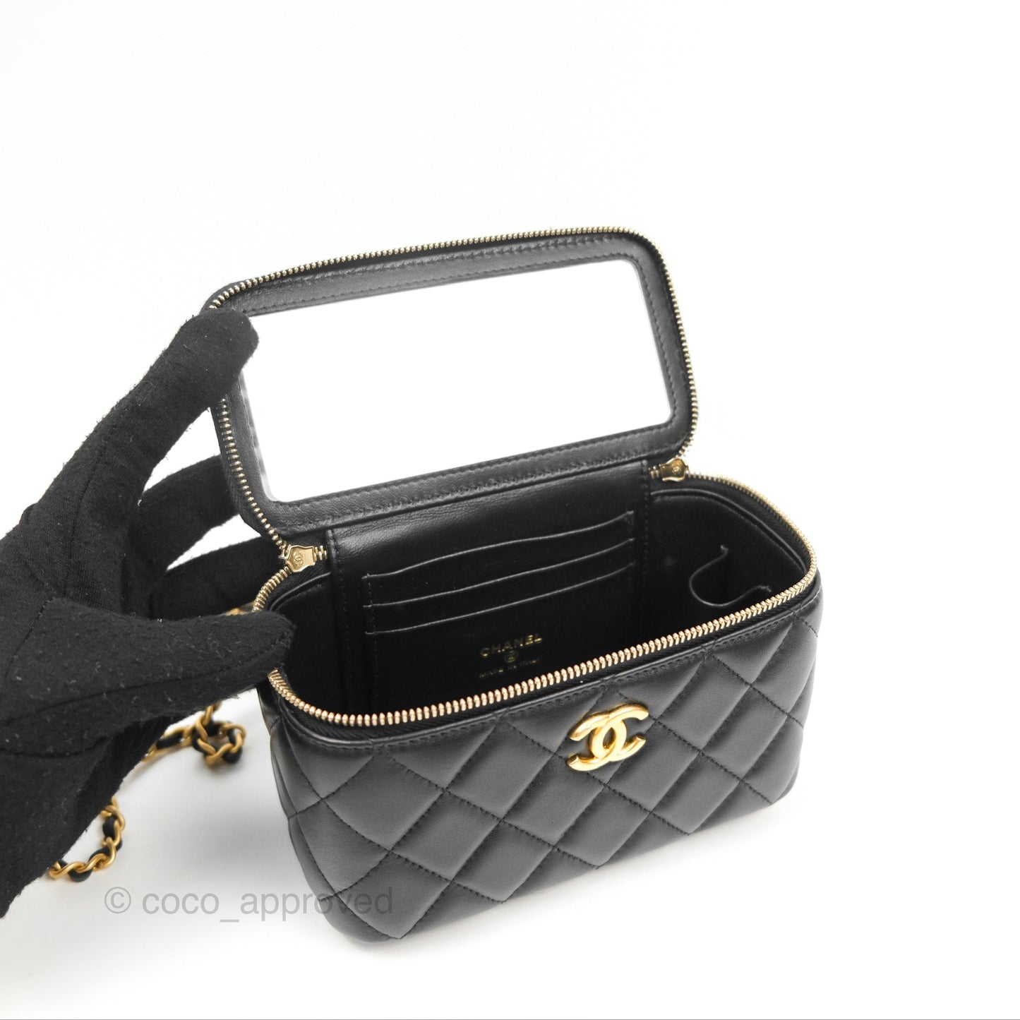 Chanel Vanity Rectangular with Top Handle Black Lambskin Aged Gold Hardware