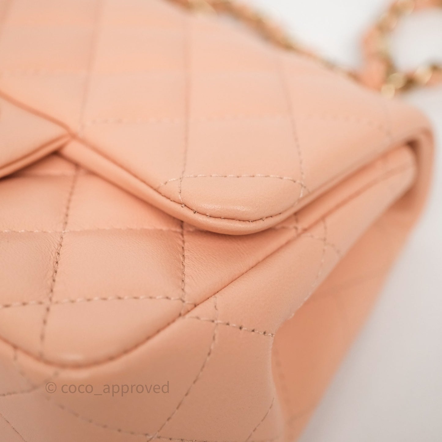 Chanel Mini Square Flap Quilted Orange Clair Lambskin Gold Hardware