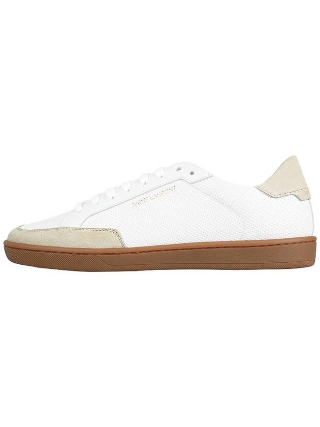 Luxury Saint Laurent Court Classic Perforated Beige Tab Low Top Sneakers White