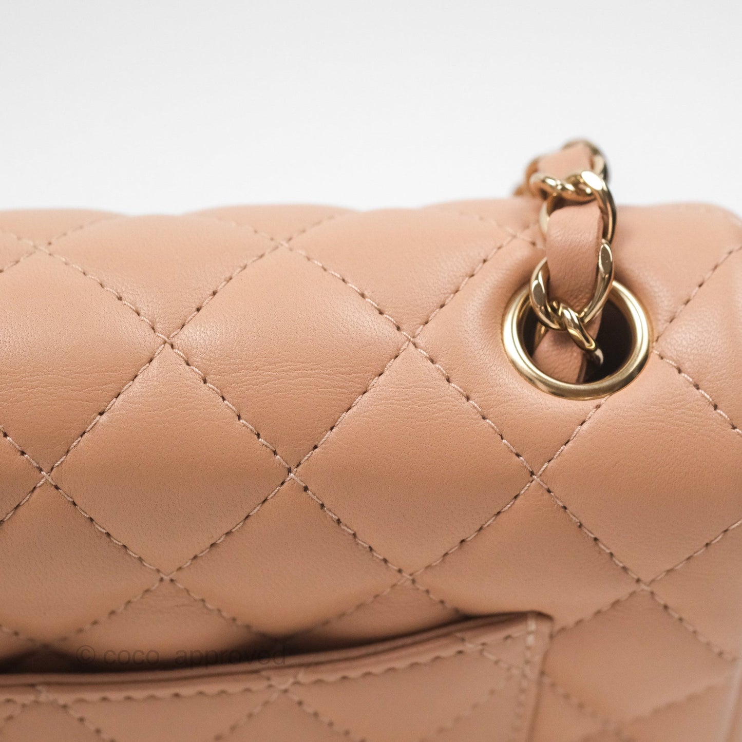 Chanel Quilted Mini Rectangular Flap Beige Lambskin Gold Hardware