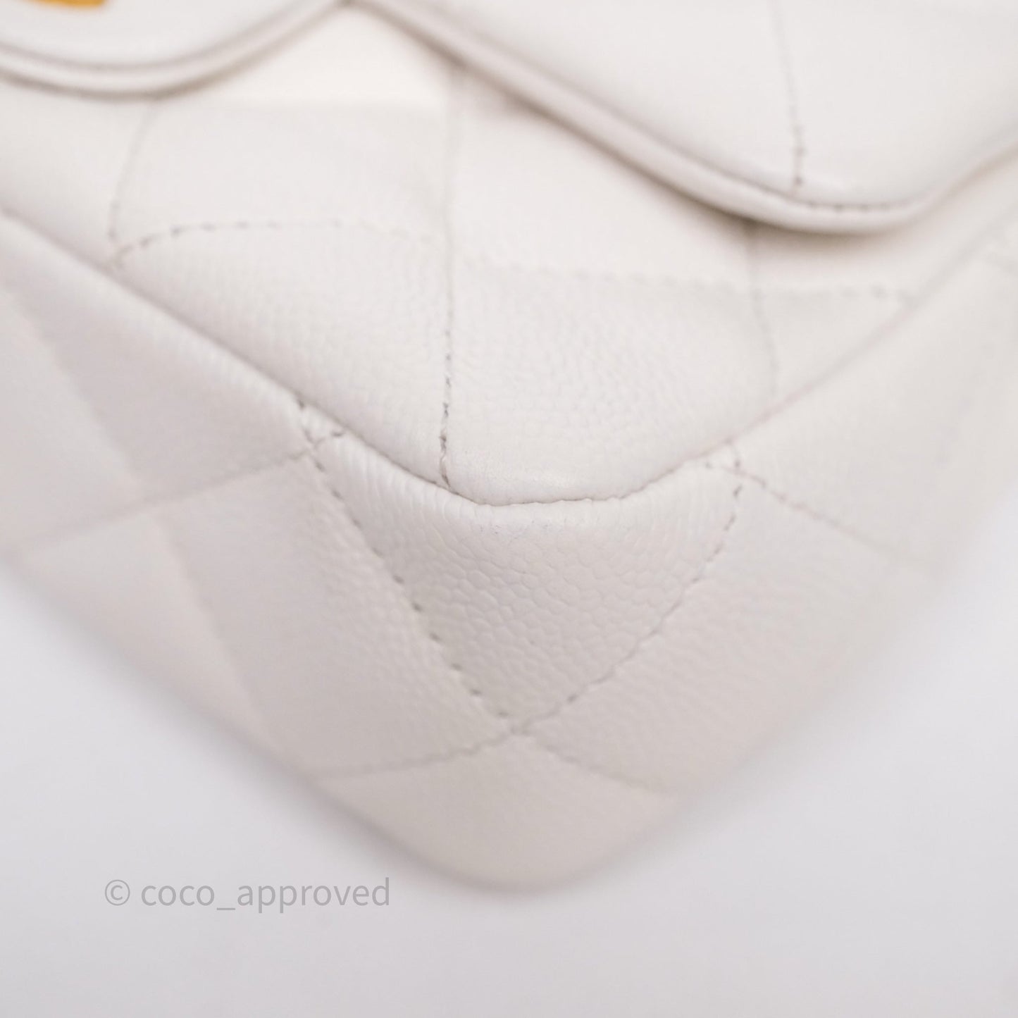 Chanel Heart Crush Mini Flap Bag White Caviar Aged Gold Hardware