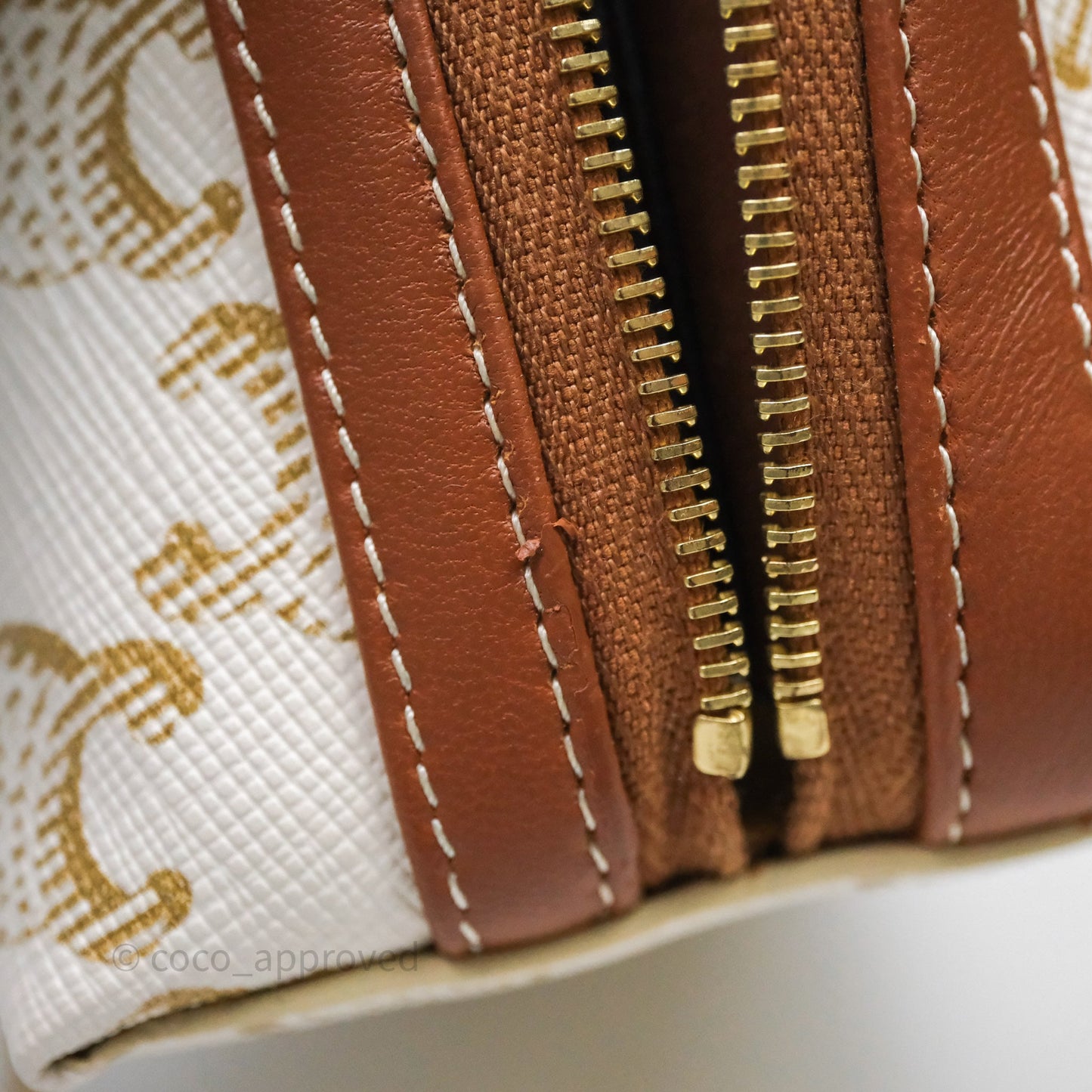 Celine Clutch With Chain Triomphe Canvas Lambskin White/Tan