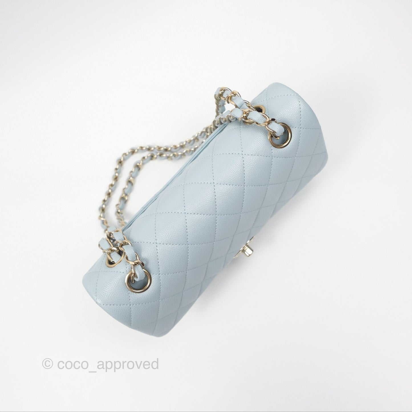 Chanel Small Classic Quilted Flap Light Blue Caviar Gold Hardware