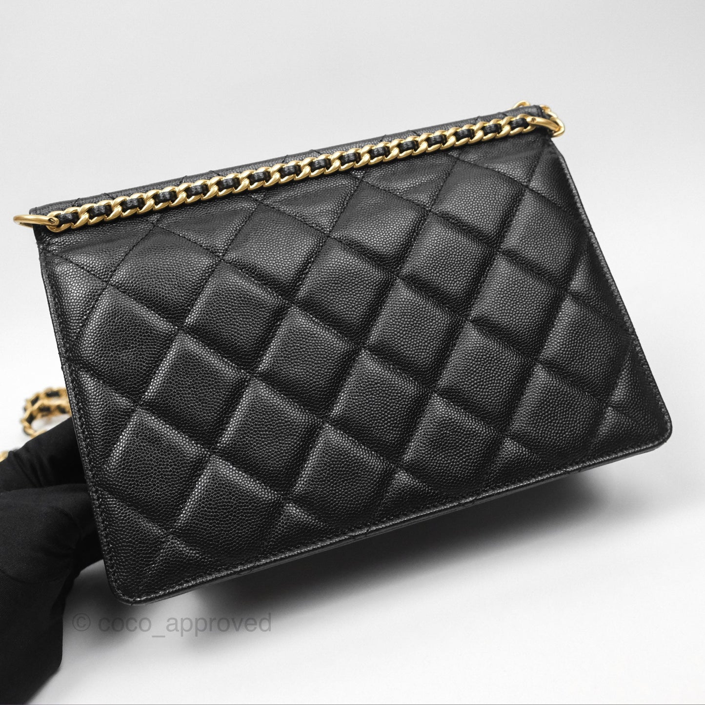 Chanel Chain Flap Bag Black Caviar Aged Gold Hardware 23A