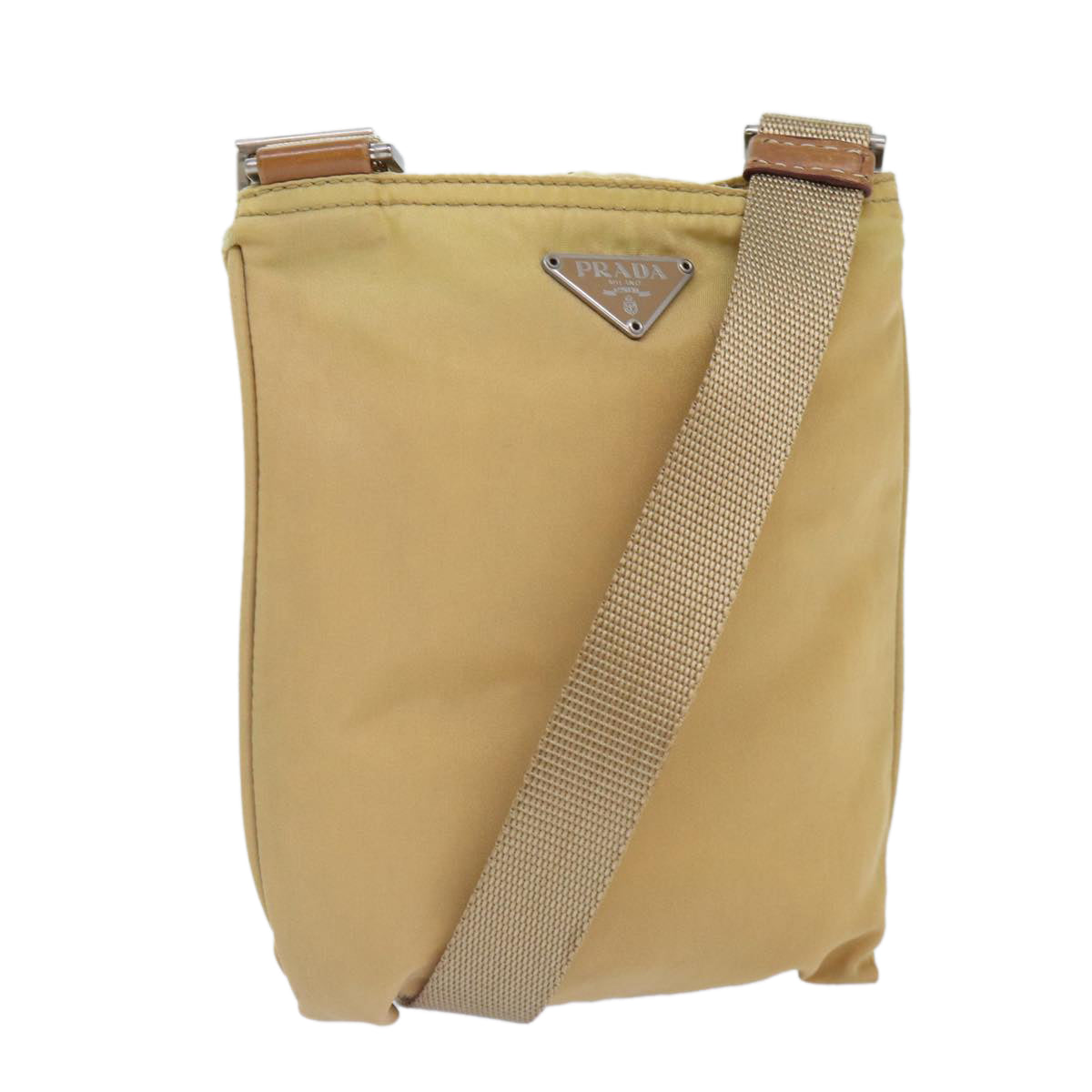 Luxury Prada Shoulder Bag Nylon Beige Silver  86701