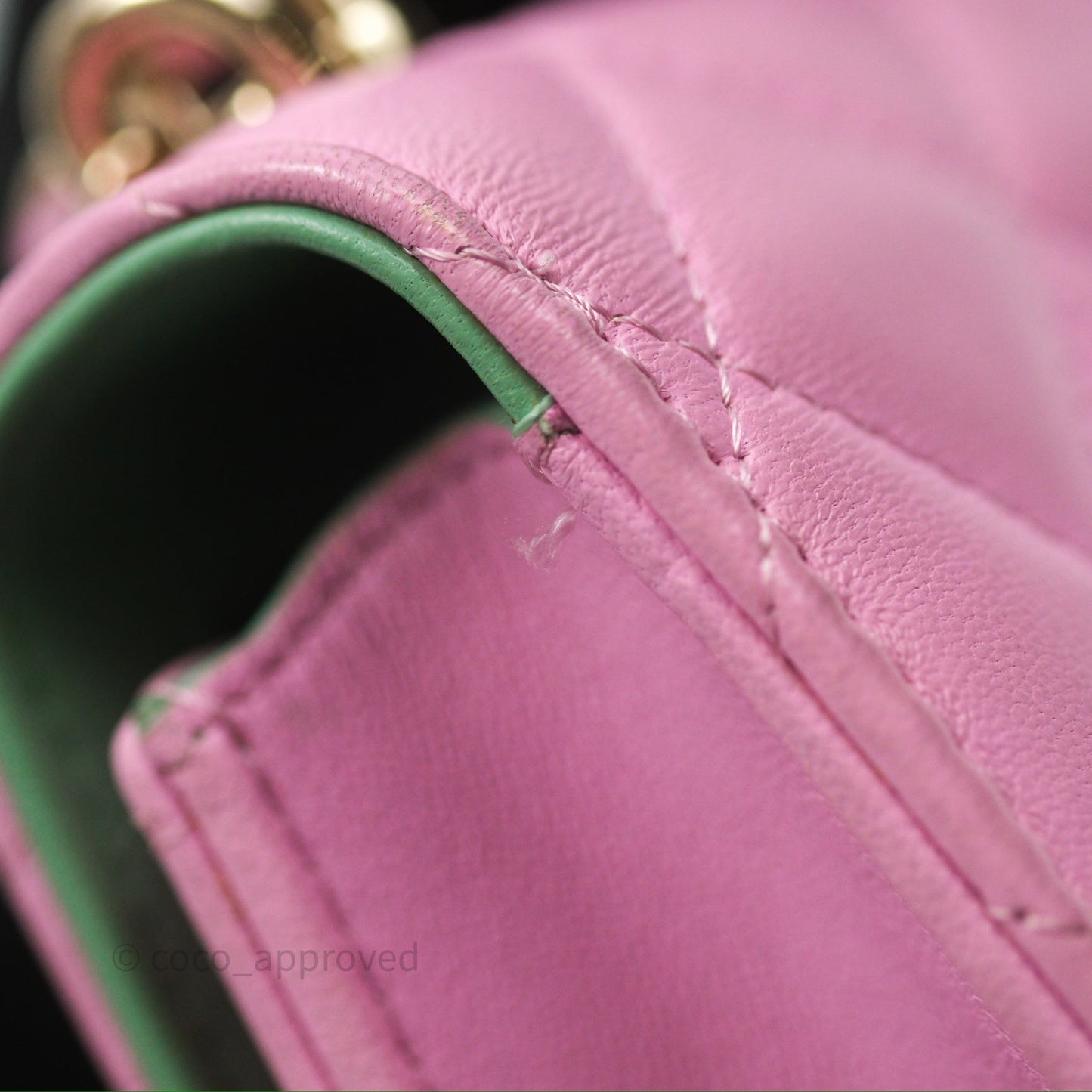 Chanel Mini Handle Clutch With Chain Pink/ Mint Lambskin Gold Hardware 23P