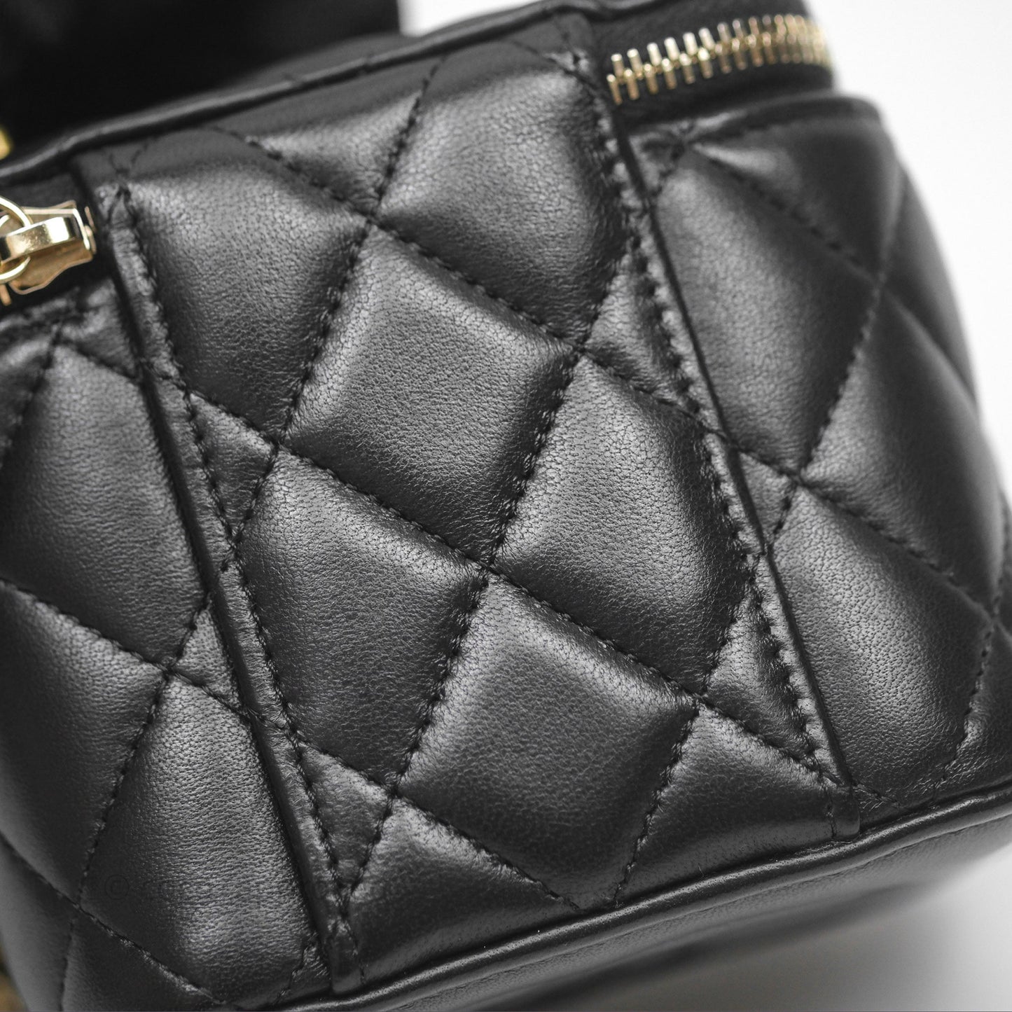Chanel Mini Metal Top Handle Vanity With Chain Black Lambskin Aged Gold Hardware