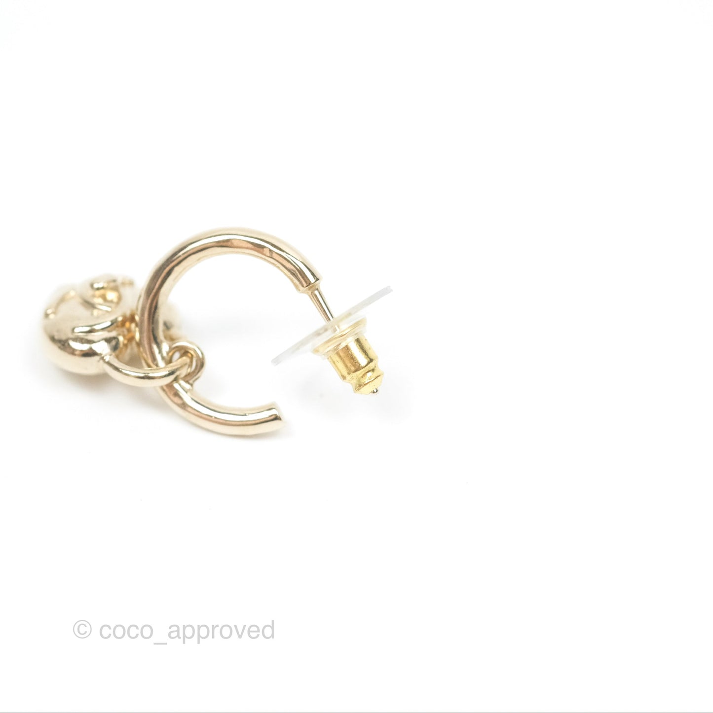 Chanel Heart CC Drop Hoop Earrings Gold Tone 23V
