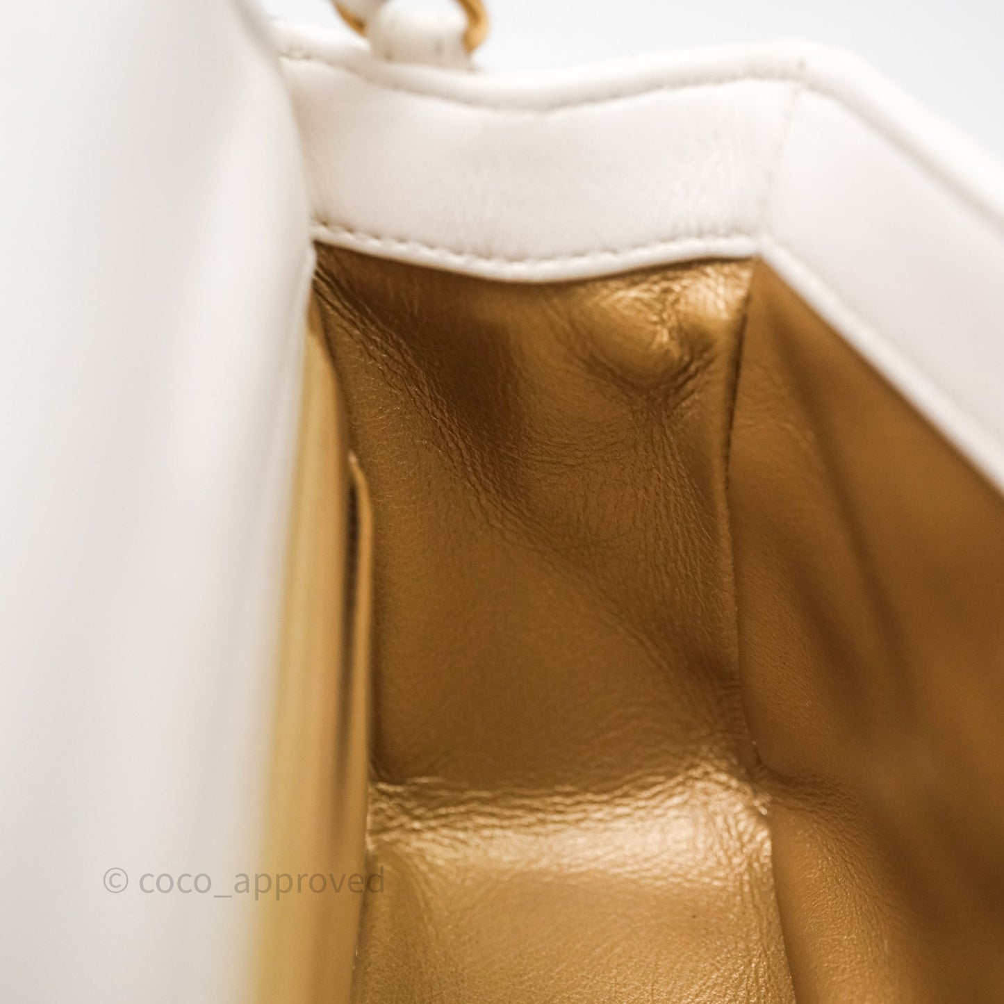 Chanel Mini Rectangular Pearl Crush Quilted White Lambskin Aged Gold Hardware
