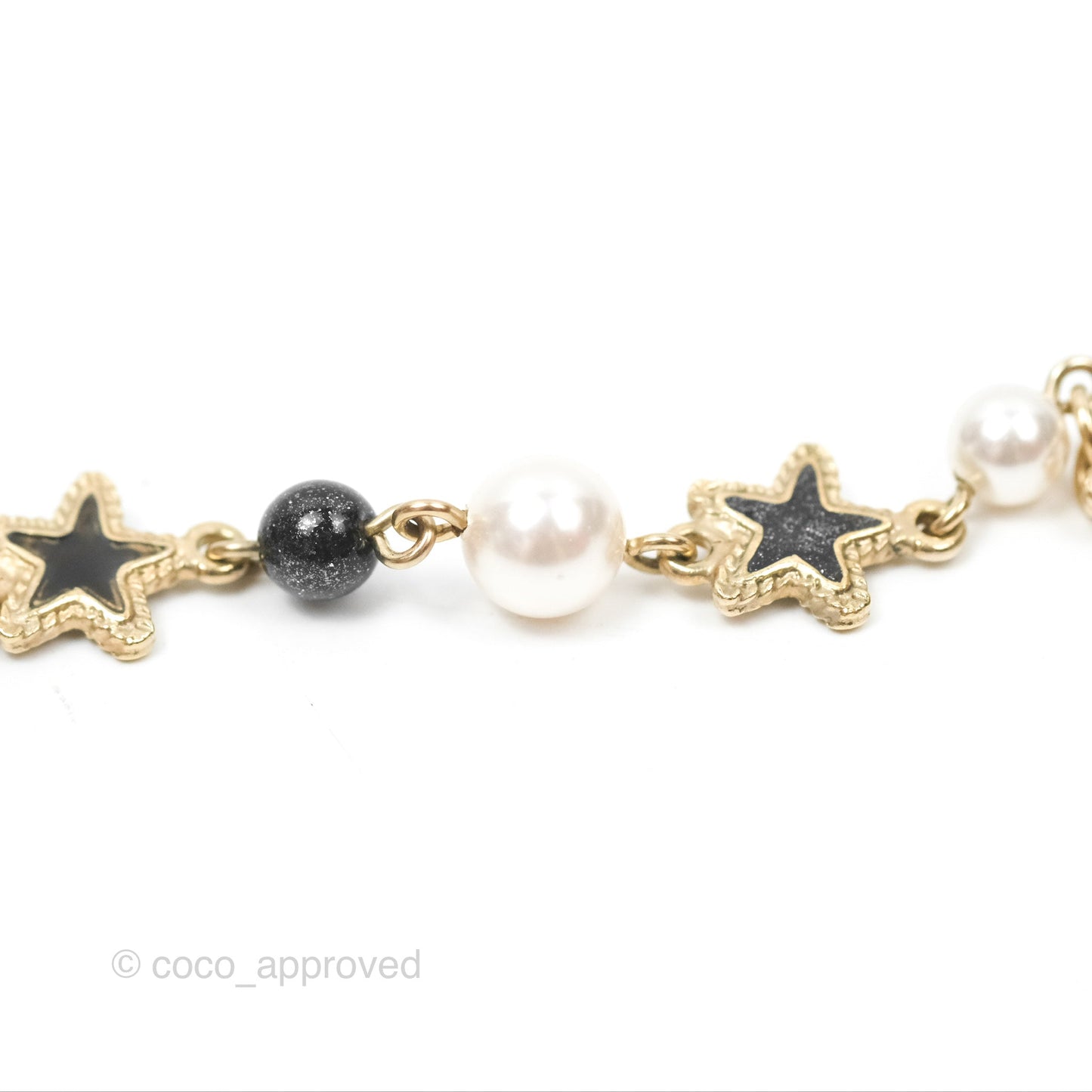 Chanel CC Pearl Star Black Pendant Bracelet Gold Tone 20S