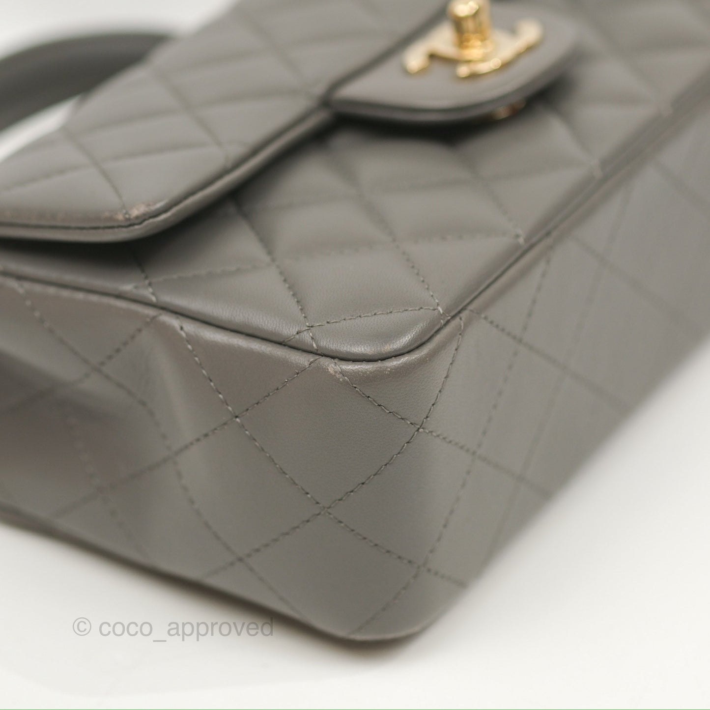 Chanel Top Handle Mini Rectangular Flap Bag Grey Lambskin Gold Hardware