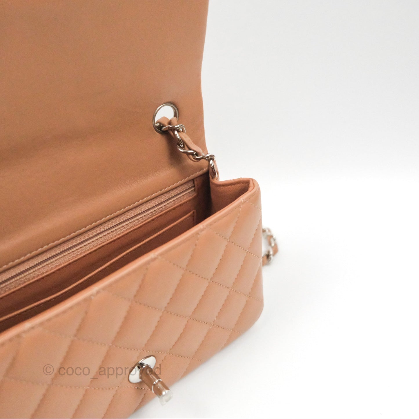 Chanel Mini Rectangular Quilted Beige Lambskin Silver Hardware