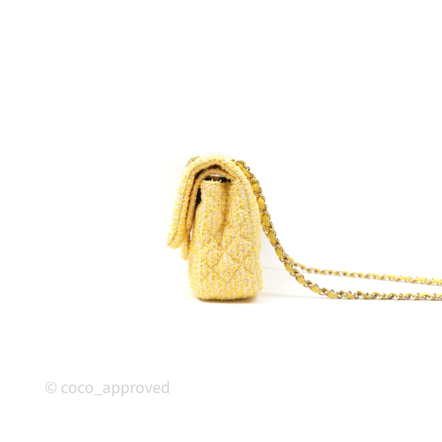 Chanel Classic M/L Medium Flap Quilted Yellow Tweed Gold Hardware