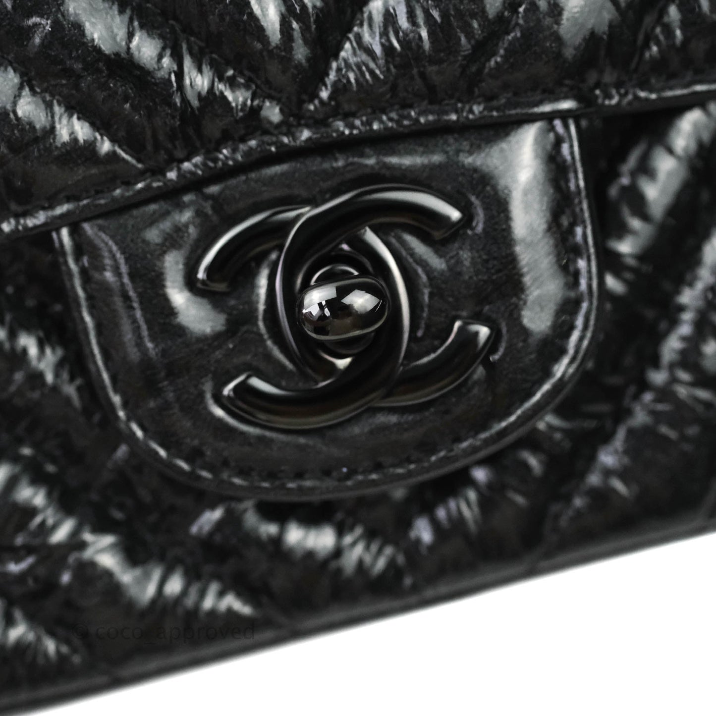 Chanel Mini Square Chevron Black Crumpled Metallic Patent So Black