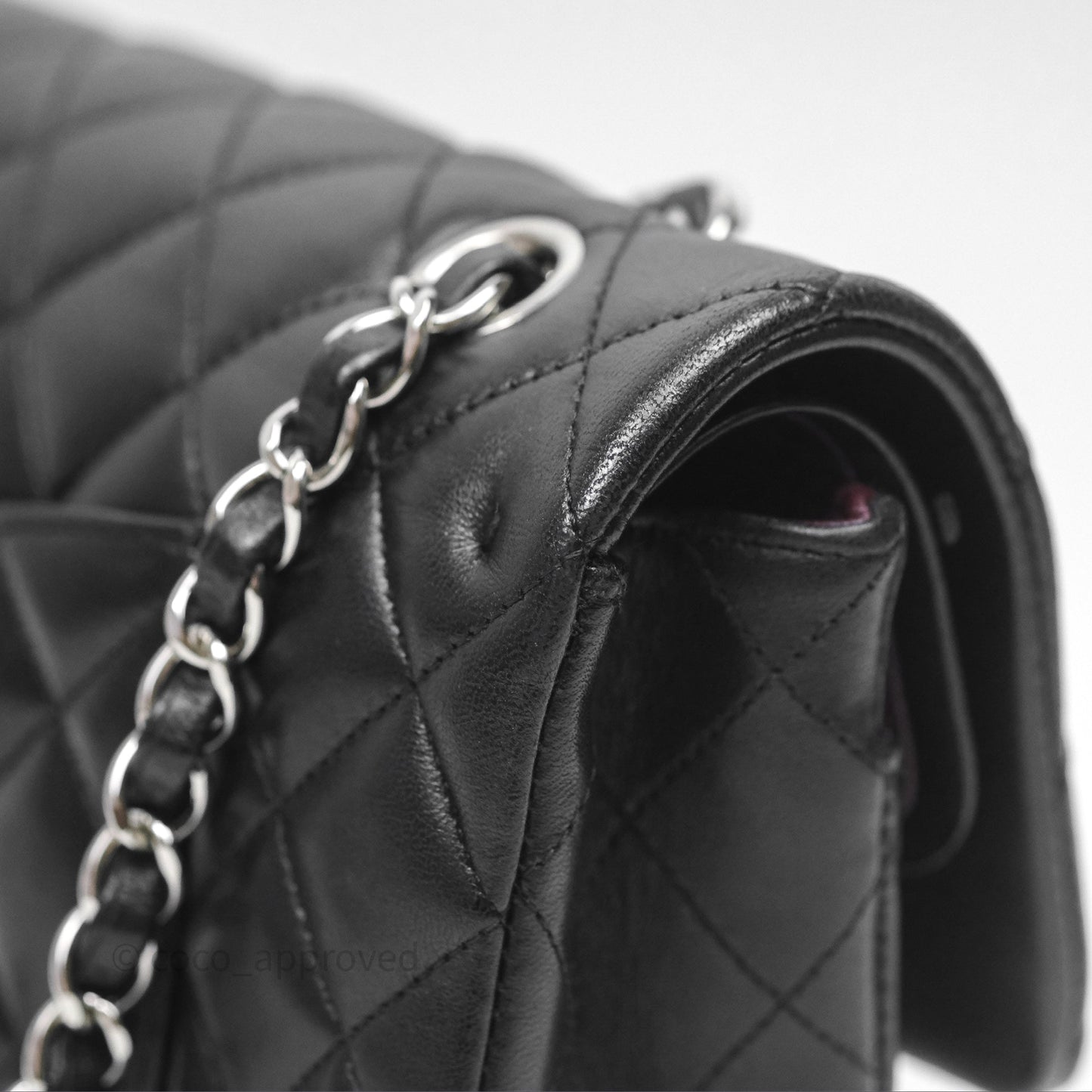 Chanel Classic M/L Medium Flap Quilted Black Lambskin Silver Hardware