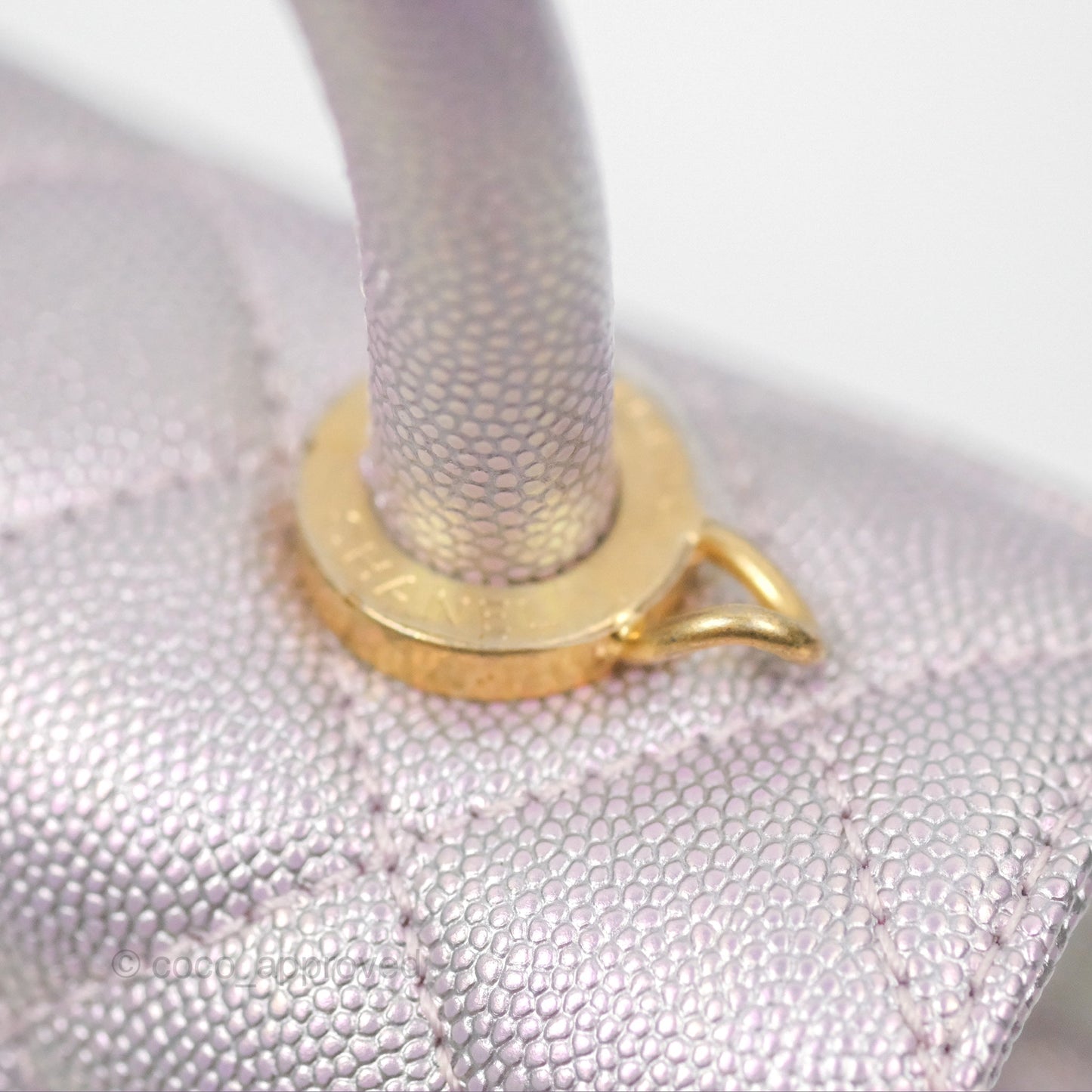 Chanel Mini Coco Handle Quilted Iridescent Purple Caviar Gold Hardware