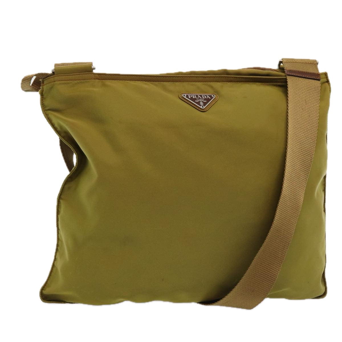 Luxury Prada Shoulder Bag Nylon Khaki Silver  86872