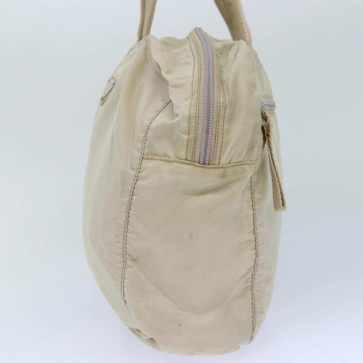Luxury Prada Hand Bag Nylon Cream Silver  86873