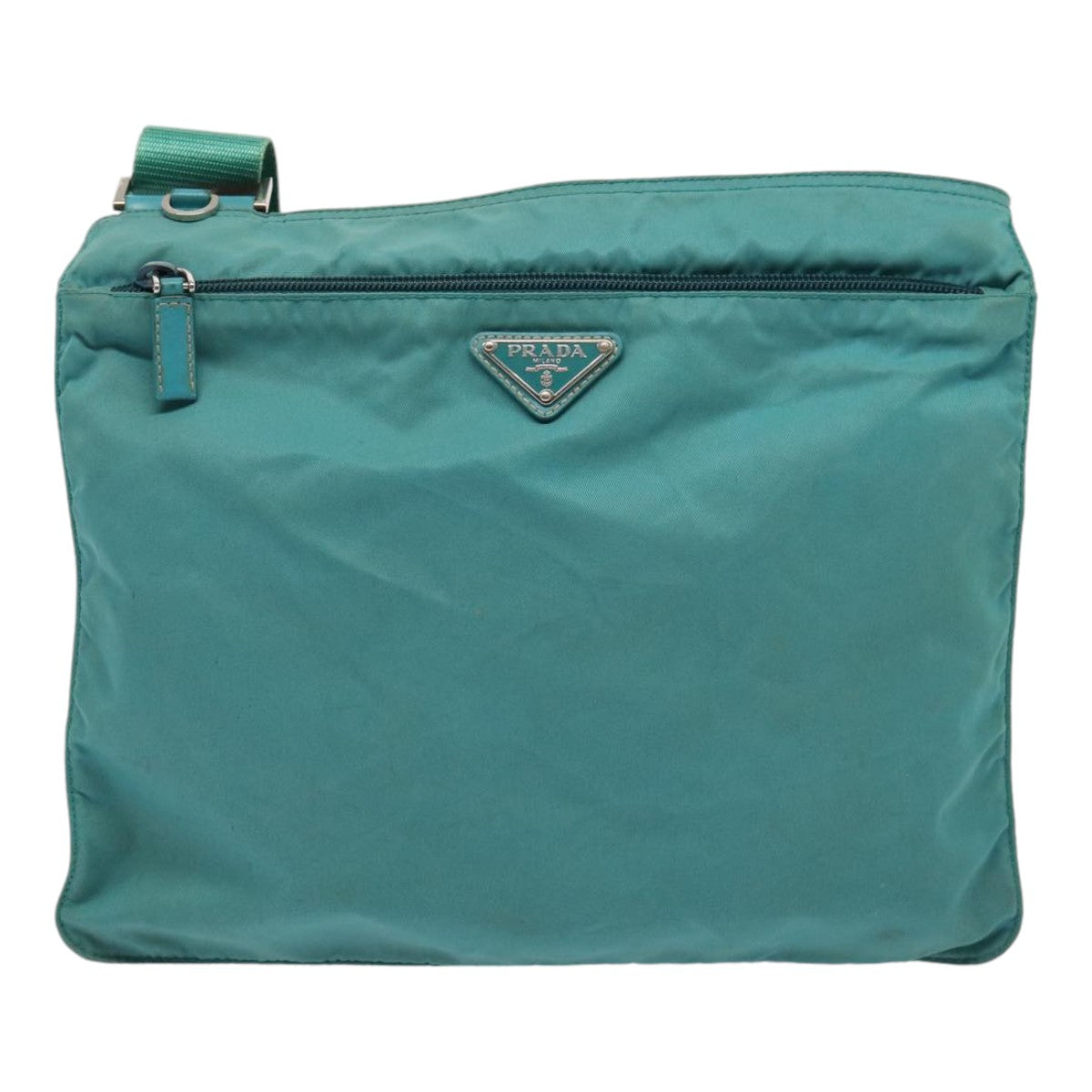 Luxury Prada Shoulder Bag Nylon Turquoise Blue Silver  86875