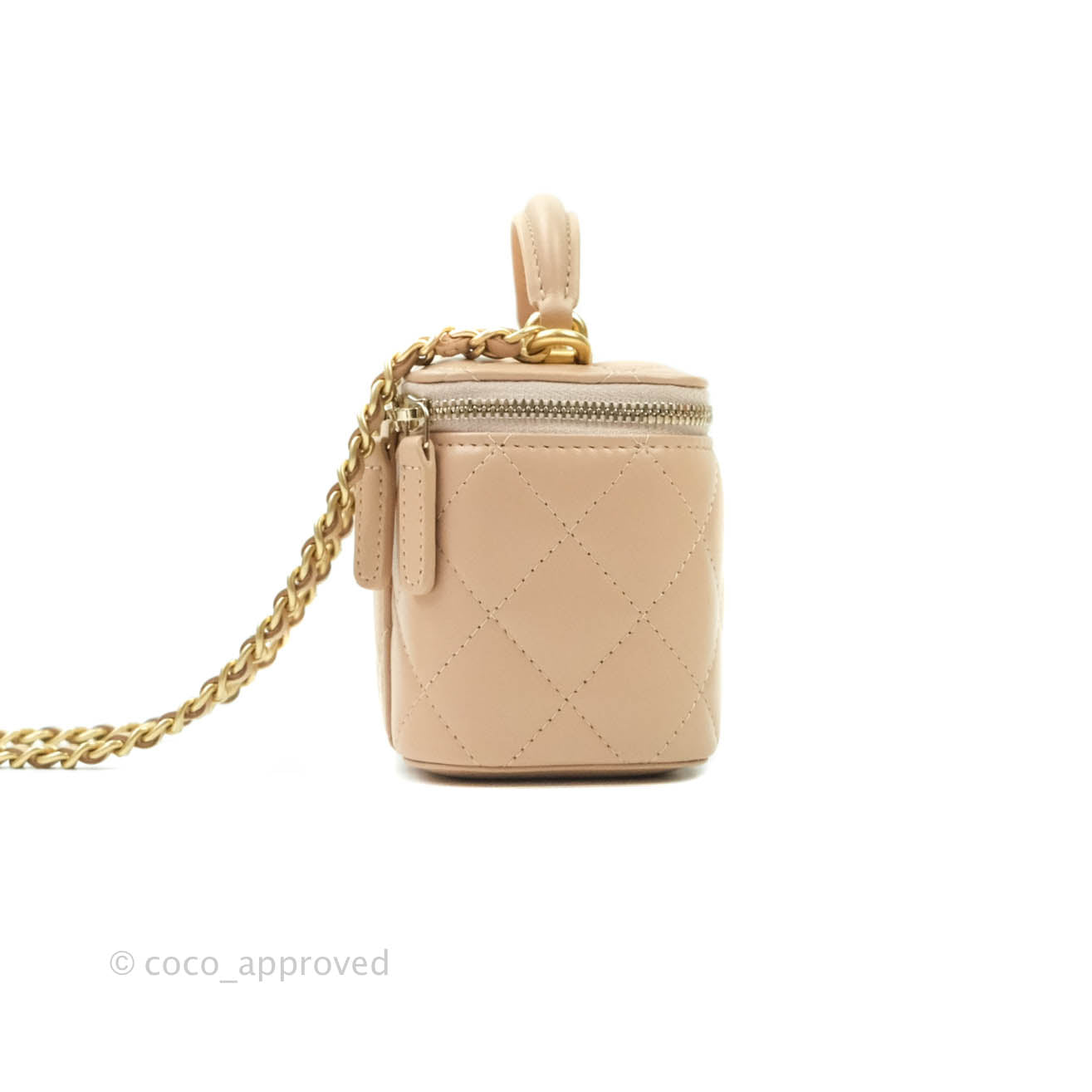 Chanel Small Quilted Vanity With Chain Beige Lambskin Aged Gold Hardware