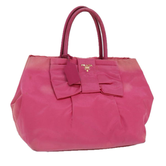 Luxury Prada Ribbon Hand Bag Nylon Gold Pink  86880