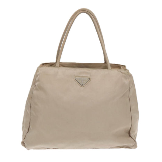Luxury Prada Hand Bag Nylon Beige Silver  86884