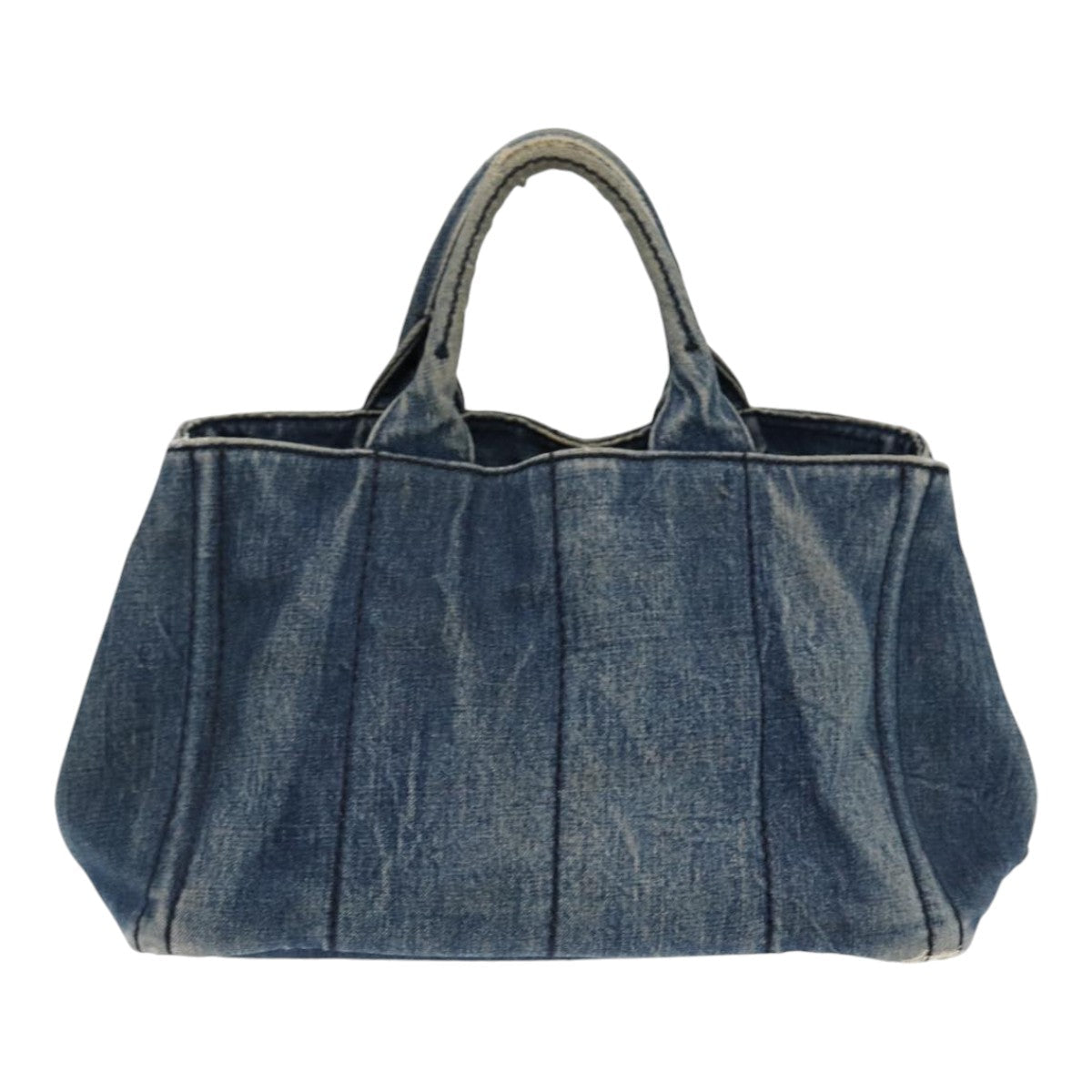 Luxury Prada Canapa MM Hand Bag Denim Blue Gold  86896