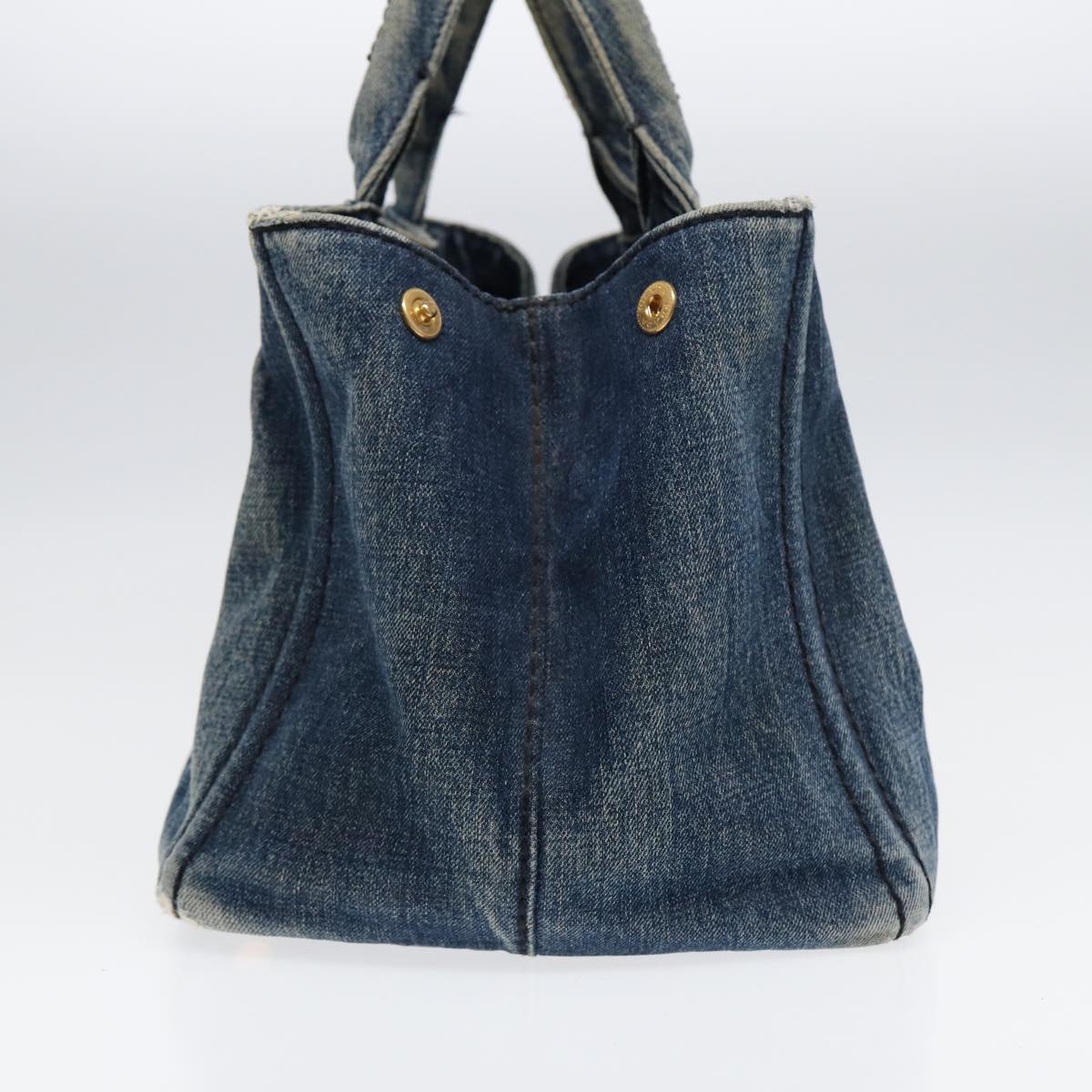 Luxury Prada Canapa MM Hand Bag Denim Blue Gold  86896
