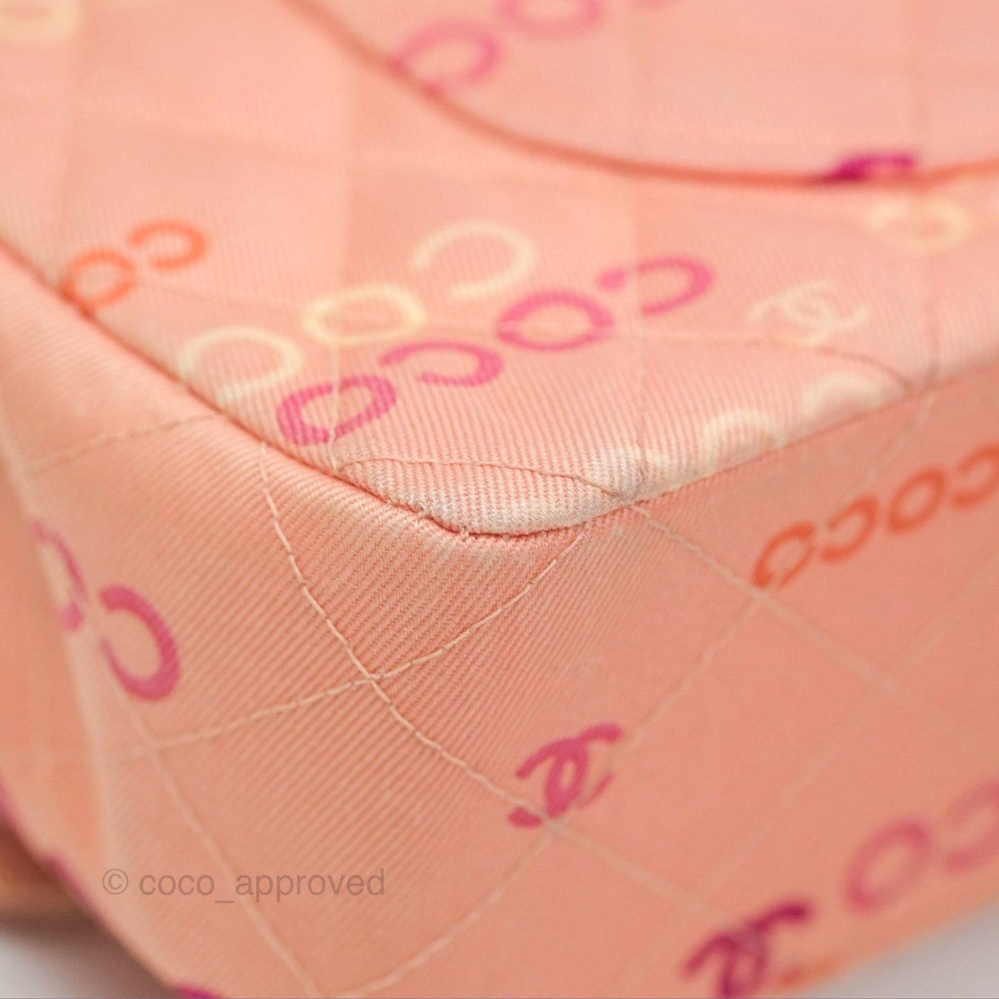 Chanel Coco Logo Medium Classic Flap Quilted Coral Pink Canvas Gold Hardware
