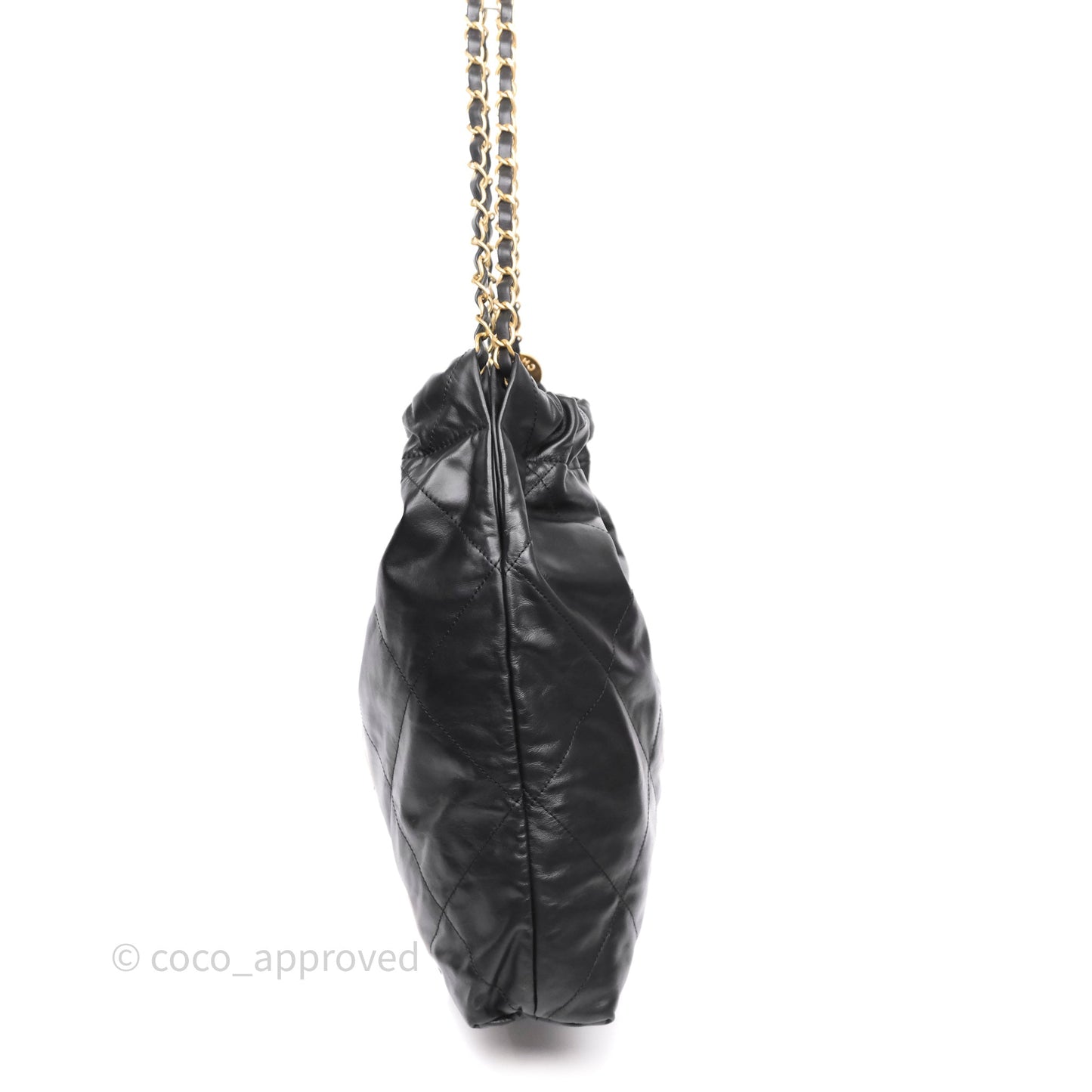 Chanel 22 Medium Black Crumpled Calfskin Aged Gold Hardware