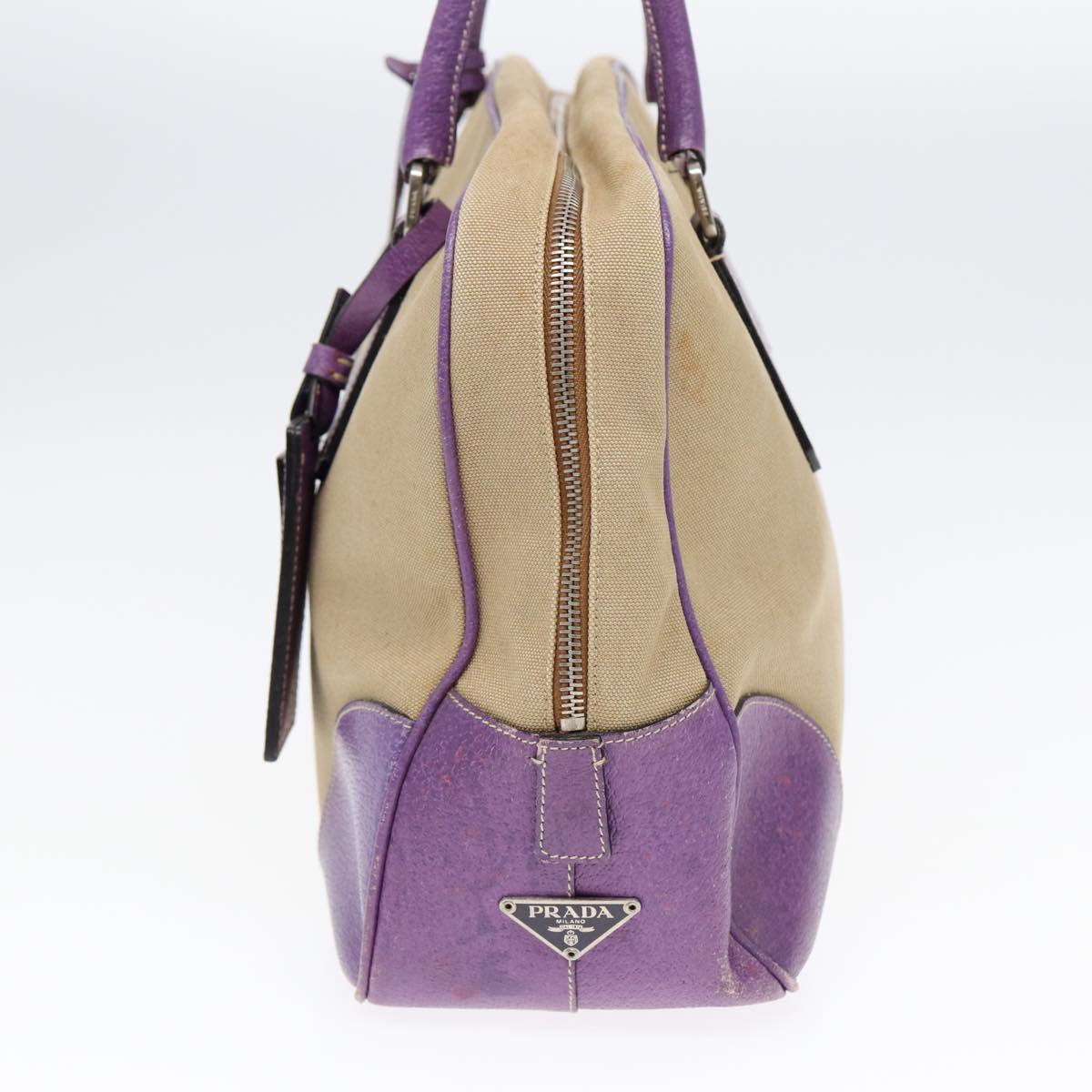 Luxury Prada Hand Bag Canvas Beige Silver  86905