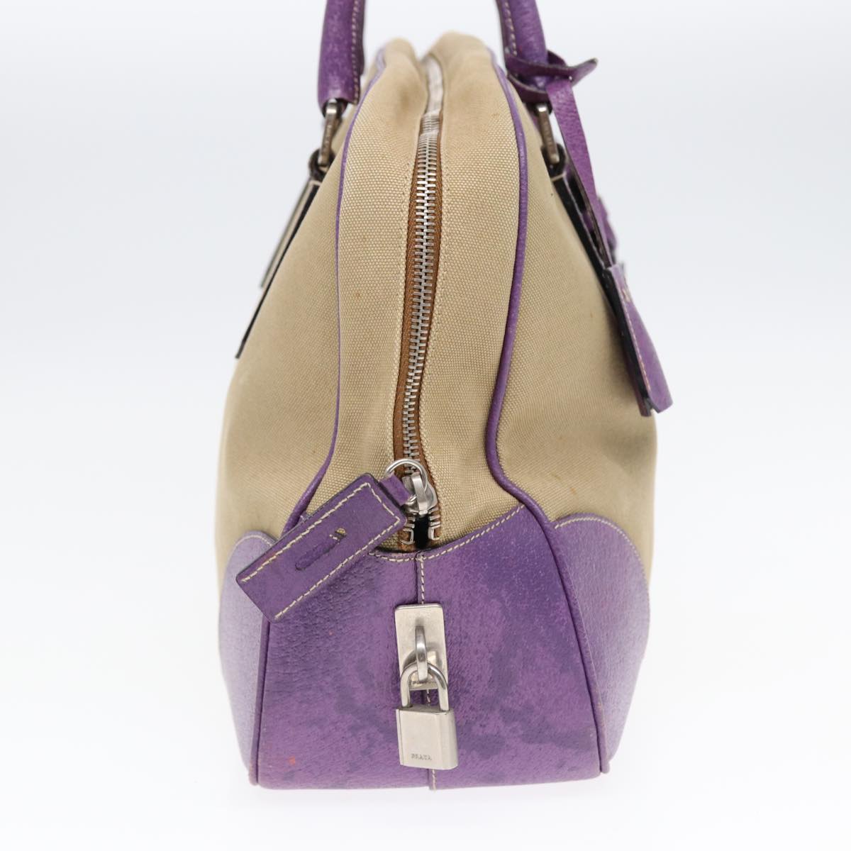 Luxury Prada Hand Bag Canvas Beige Silver  86905