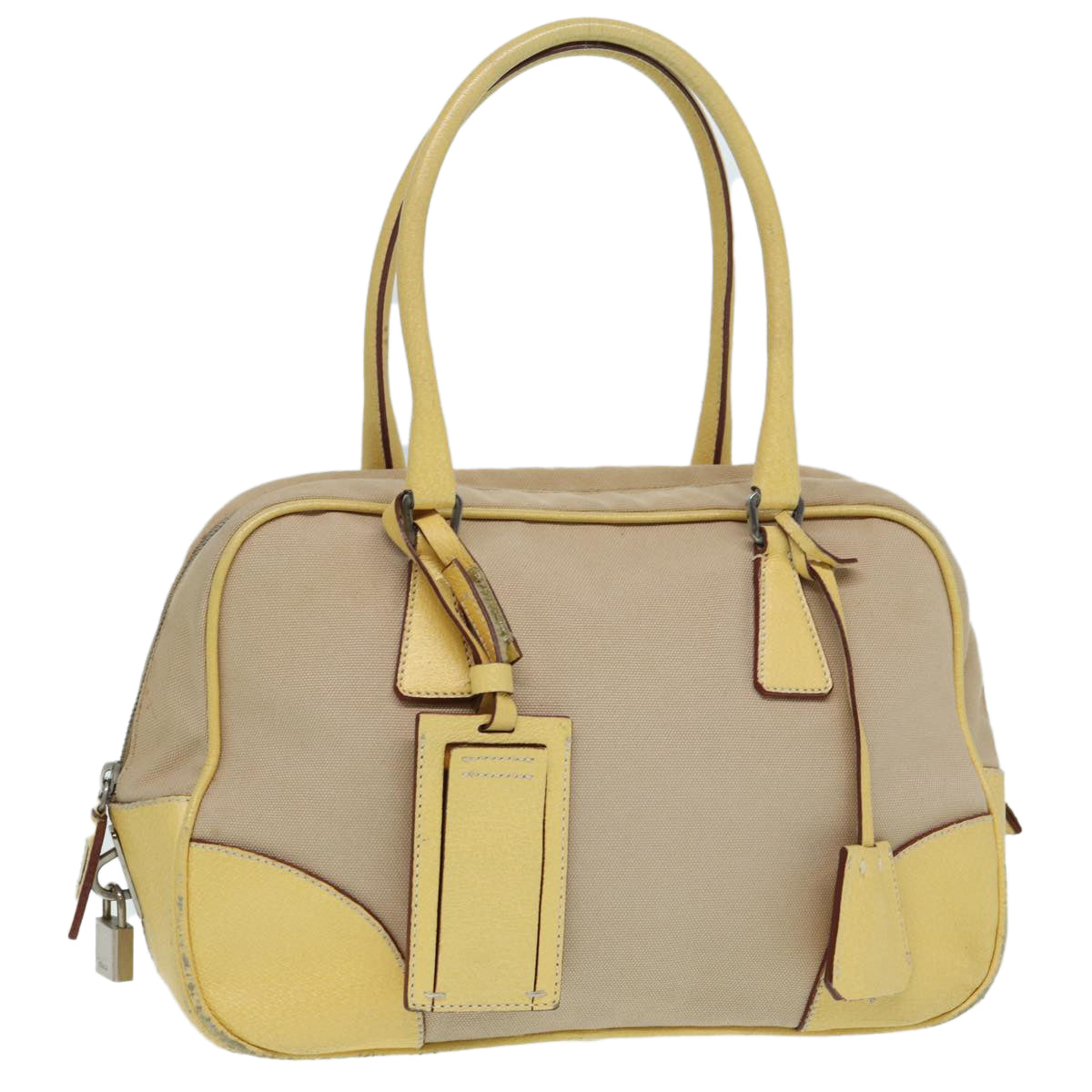 Luxury Prada Hand Bag Canvas Beige Silver  86908