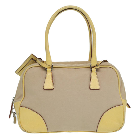 Luxury Prada Hand Bag Canvas Beige Silver  86908