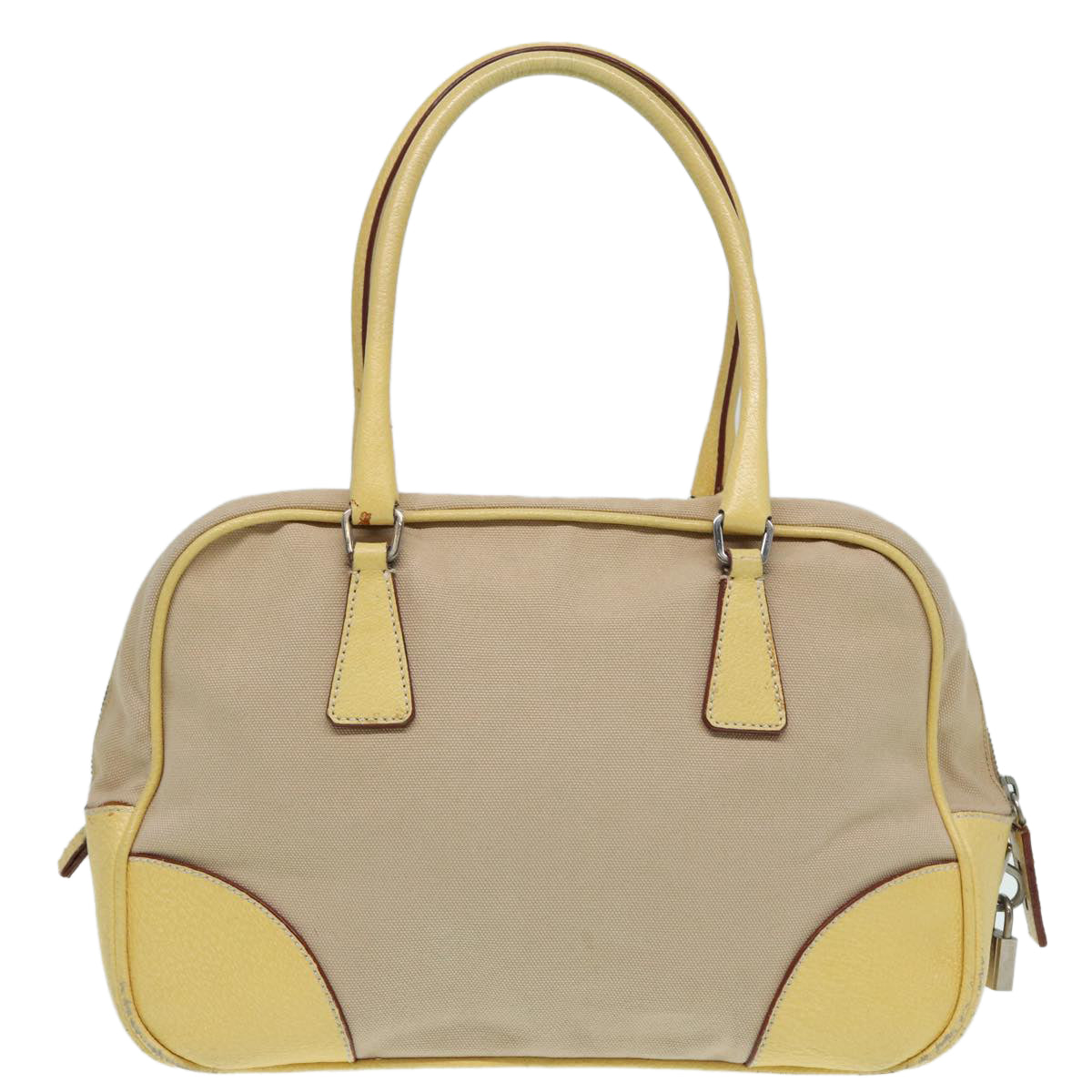 Luxury Prada Hand Bag Canvas Beige Silver  86908