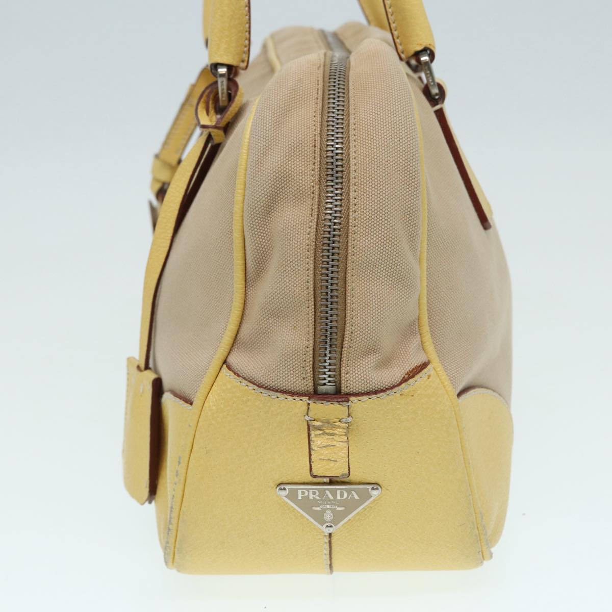 Luxury Prada Hand Bag Canvas Beige Silver  86908