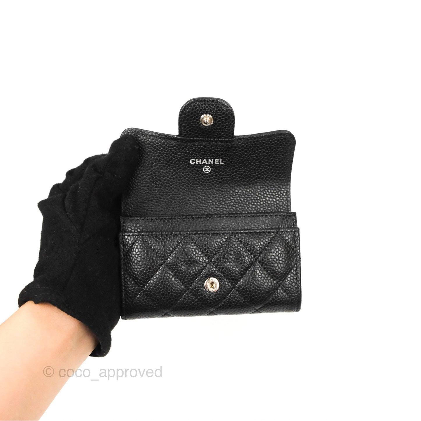 Chanel Classic Flap Card Holder Black Caviar Silver Hardware