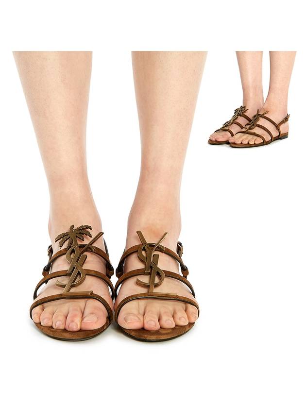 Luxury Saint Laurent Women's Cassandra Open Suede Sandals Brown