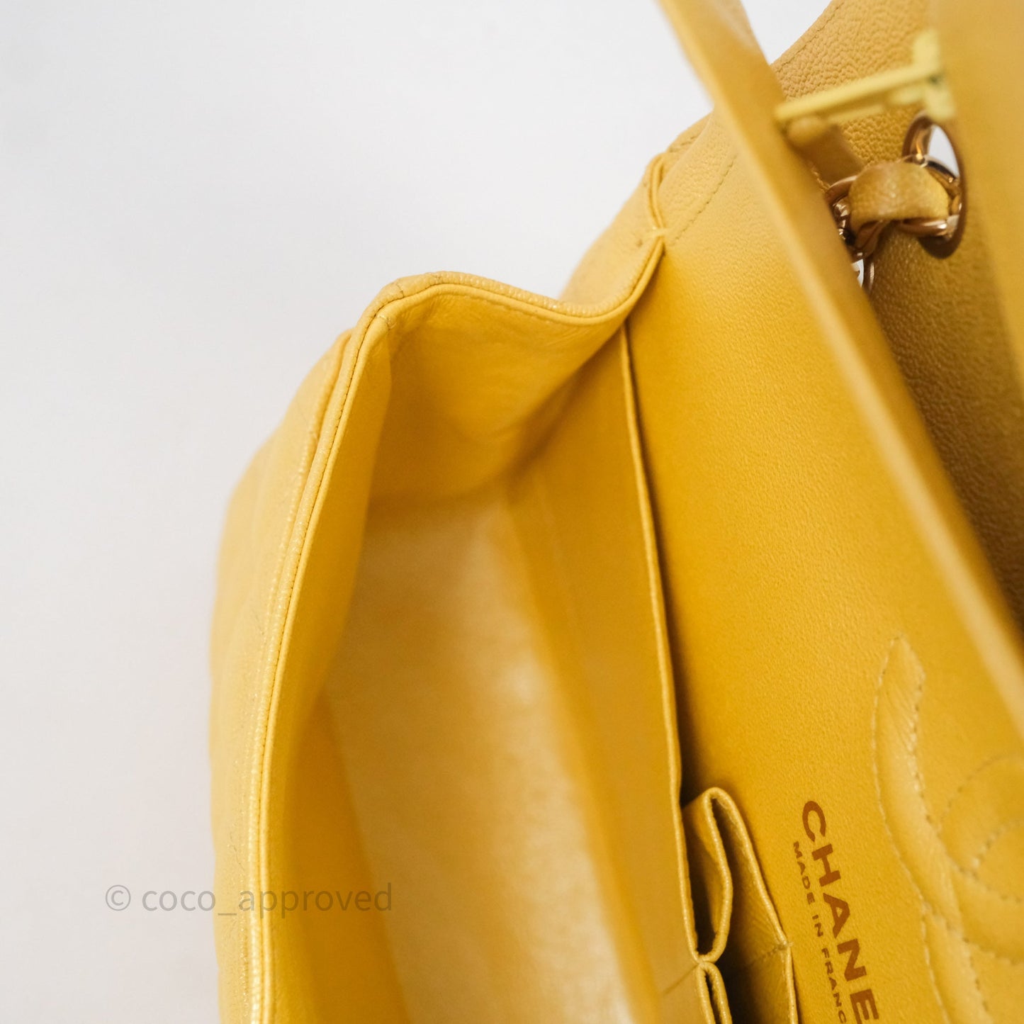 Chanel Small Classic Quilted Flap Iridescent Yellow Caviar Gold Hardware